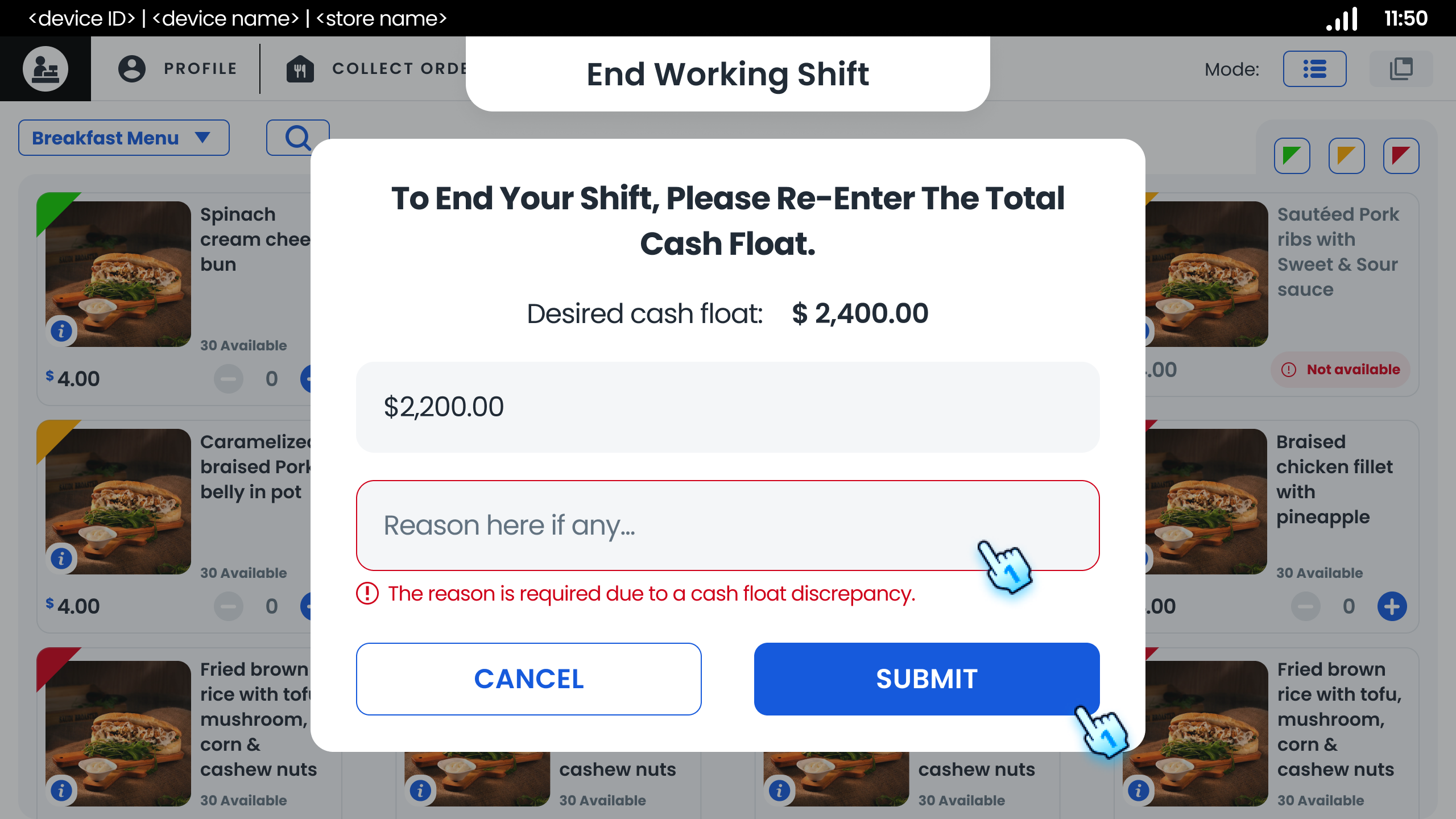 Provide a reason and Tap "Submit" button
