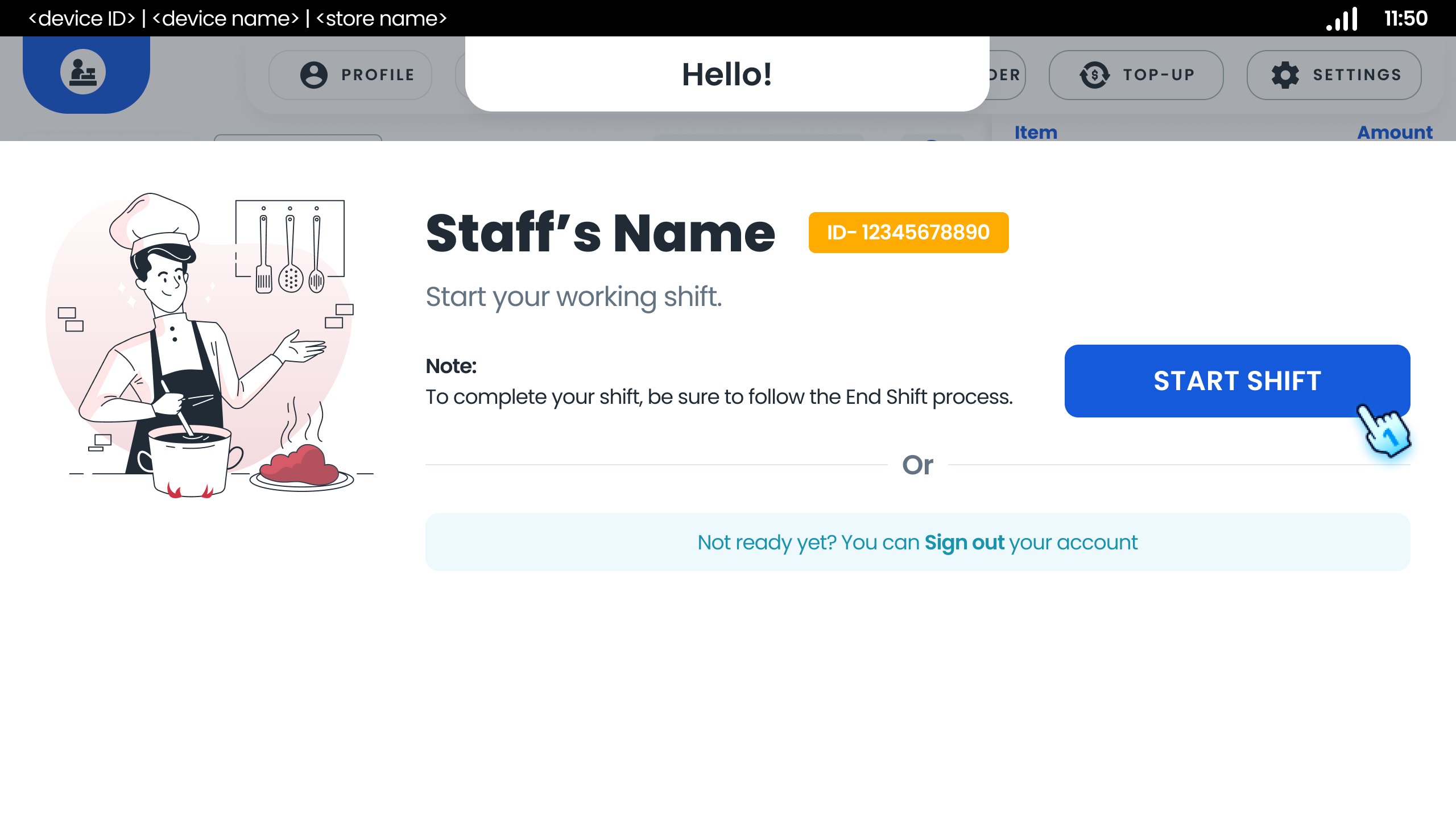 Start new shift without entering cash float