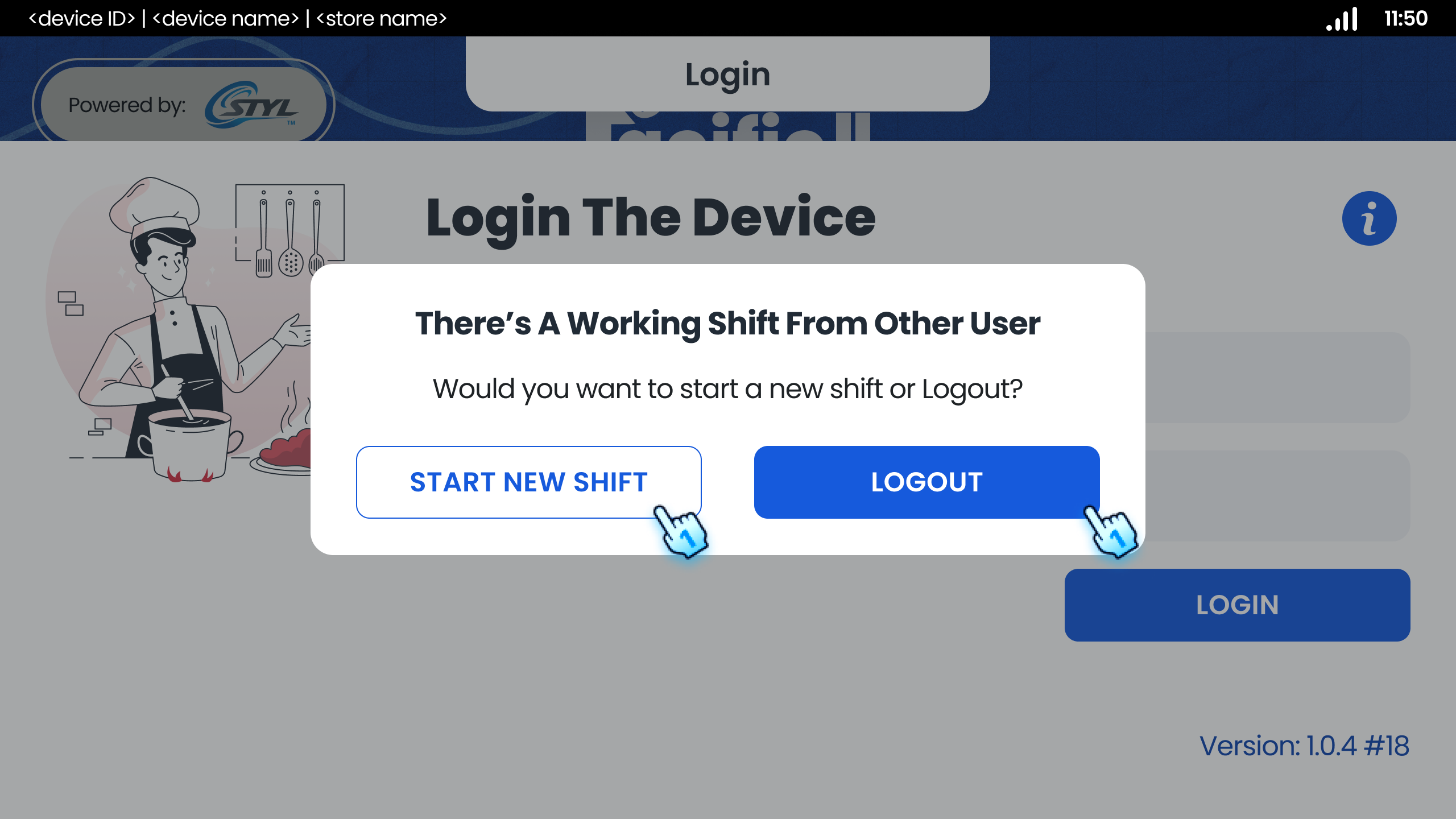 Start new shift when a shift is working or Logout