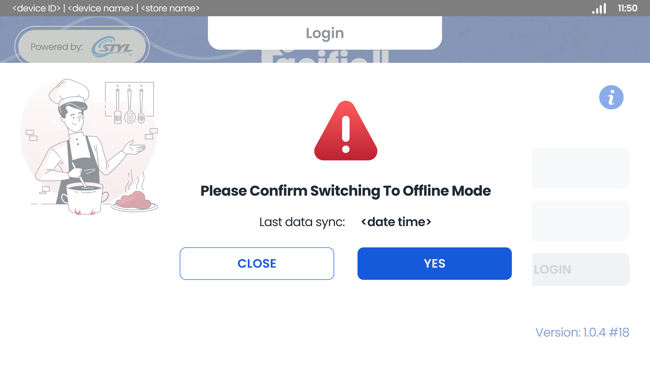 Tap "Yes" button on the Dialog to switch to Offline Mode when login