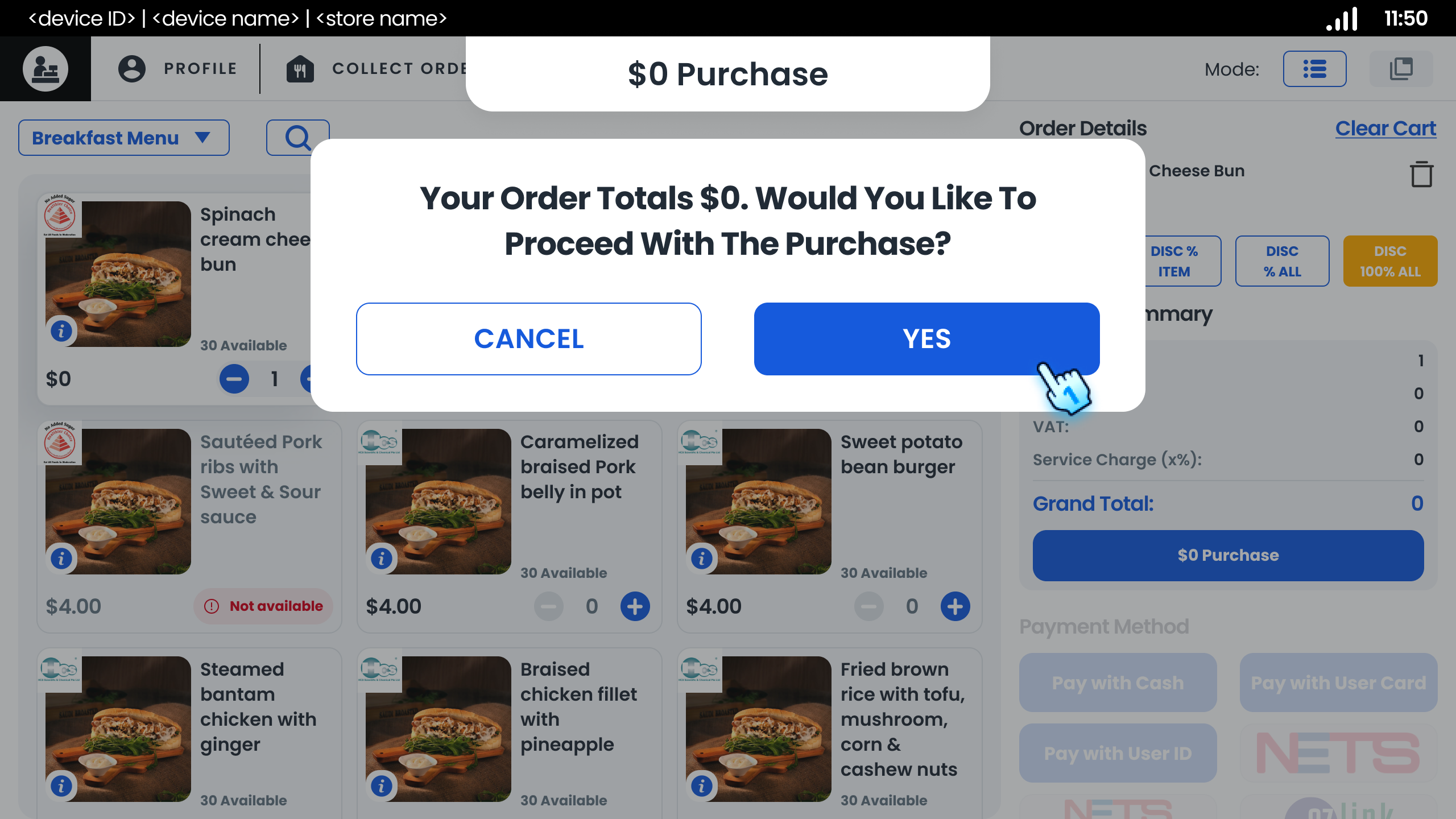 Tap "Yes" button for confirmation with 0$ Purchase