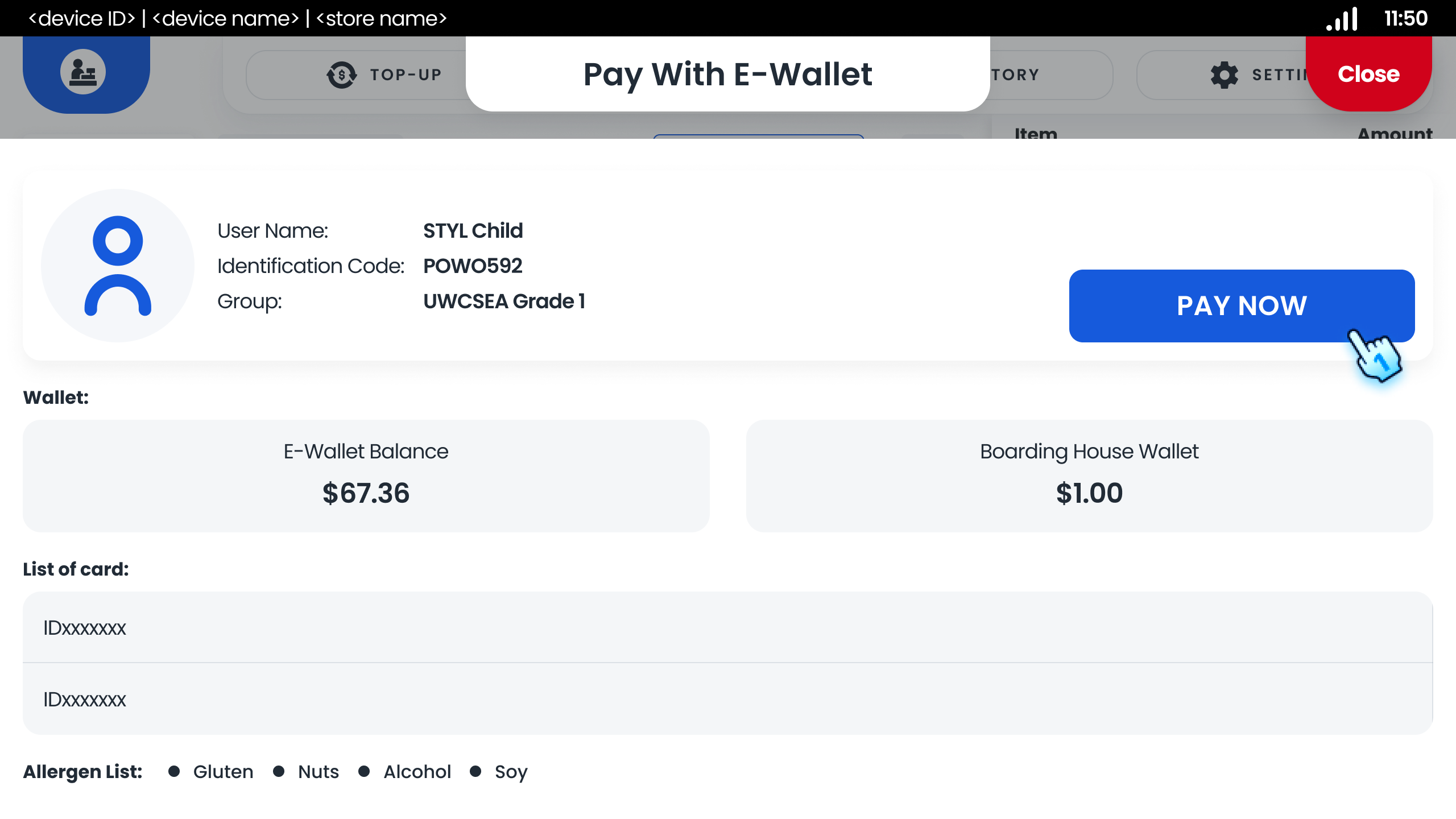 Tap "Pay Now" button to process payment