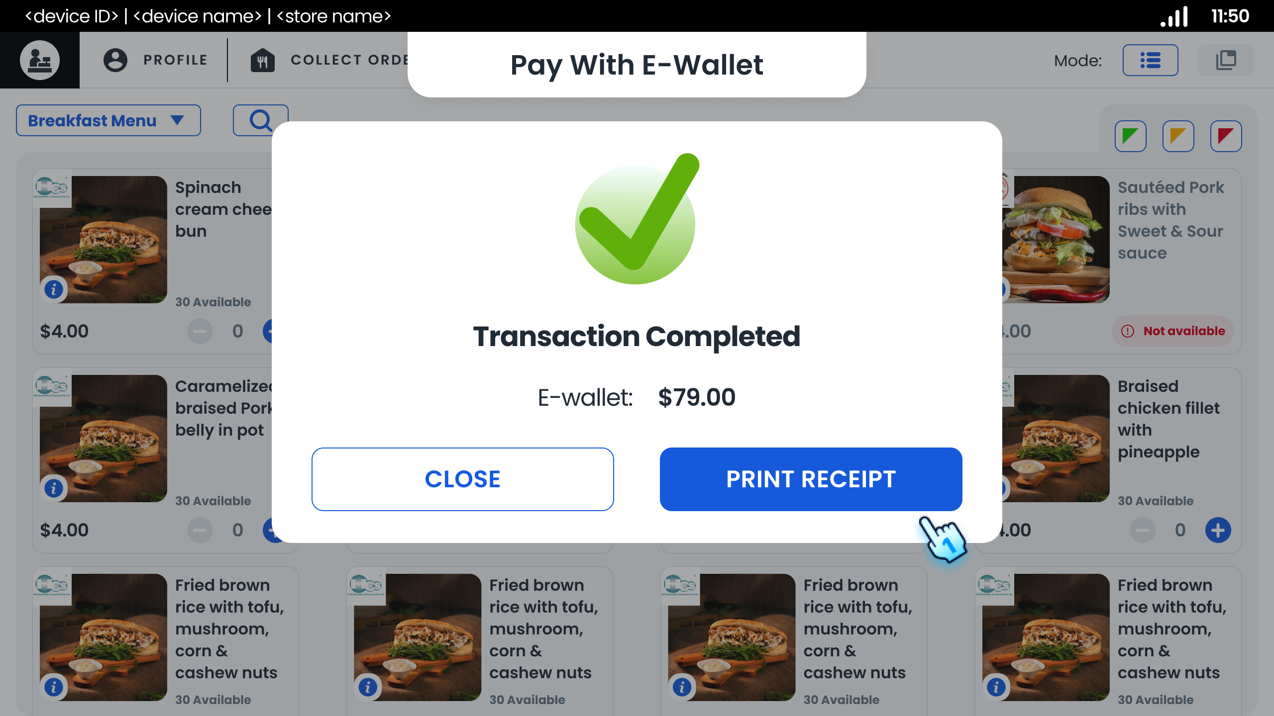 Print Receipt by Wallet after success payment