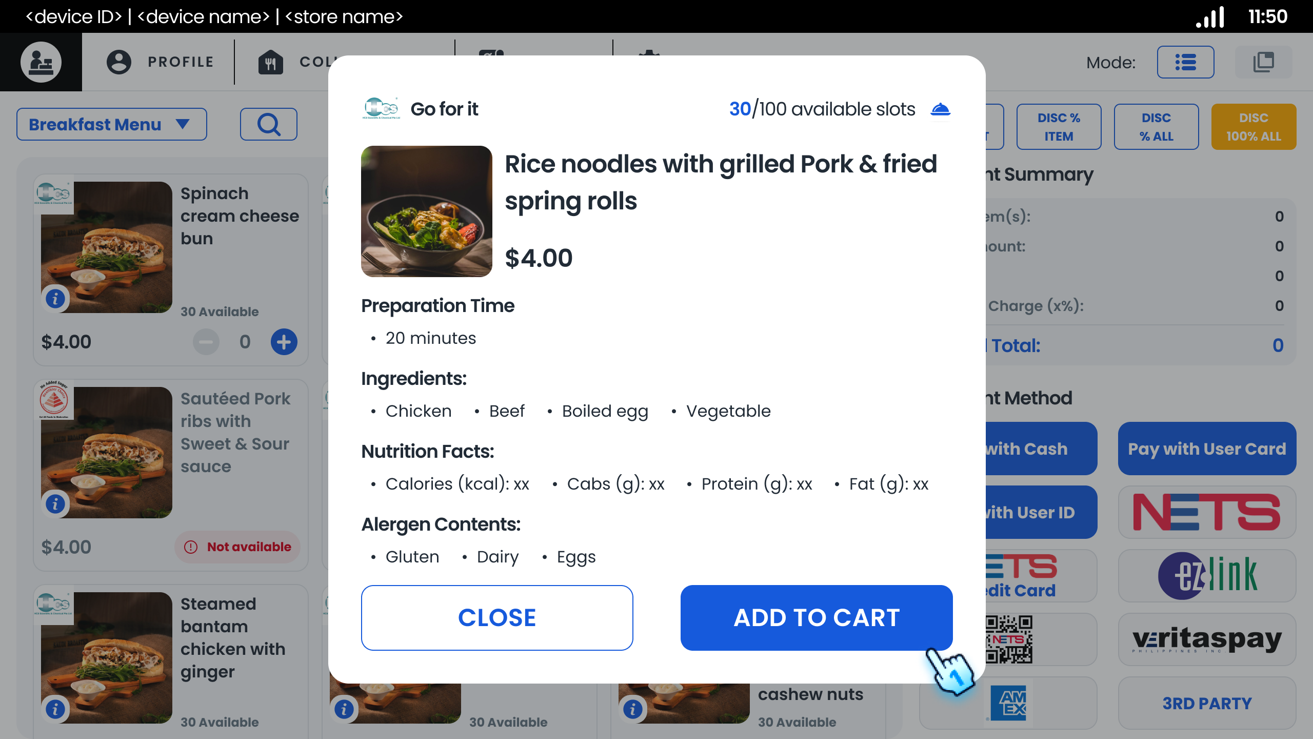 View item detail and Click to "Add to cart" button