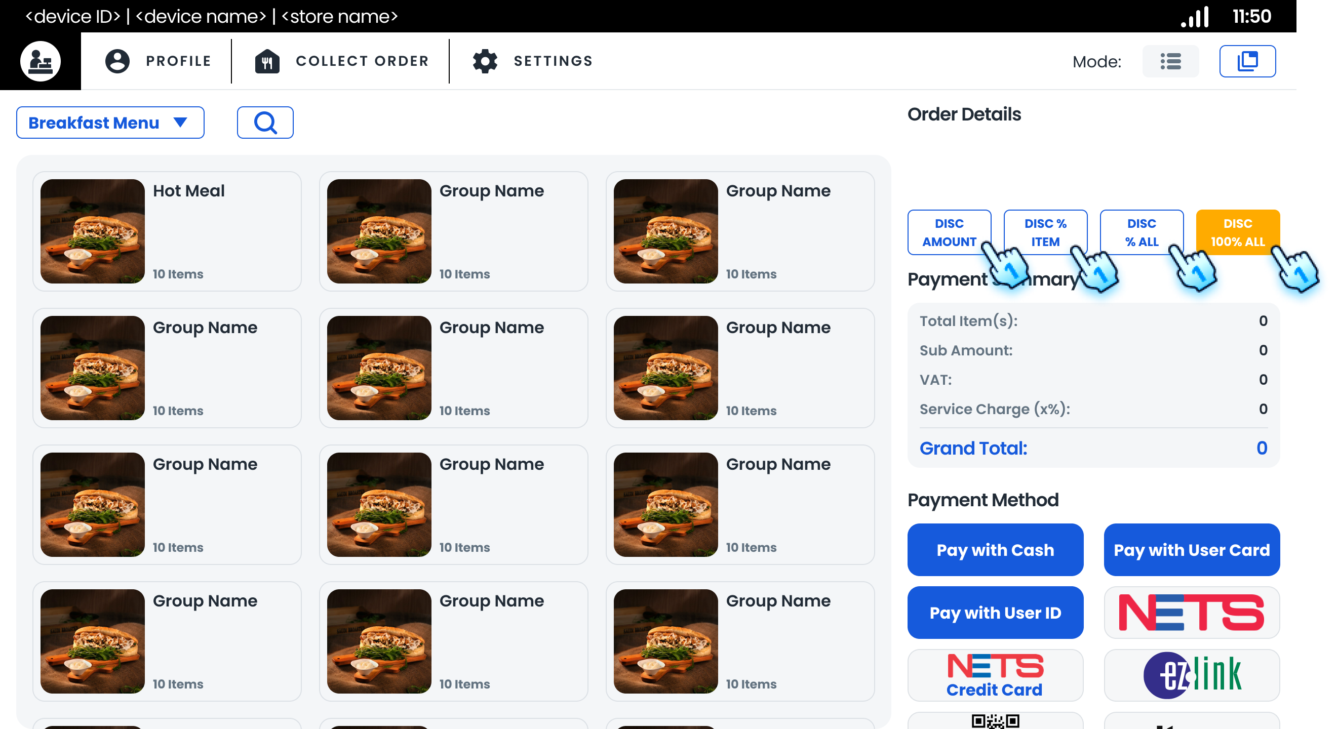 Click to each Disount method button to apply Discount