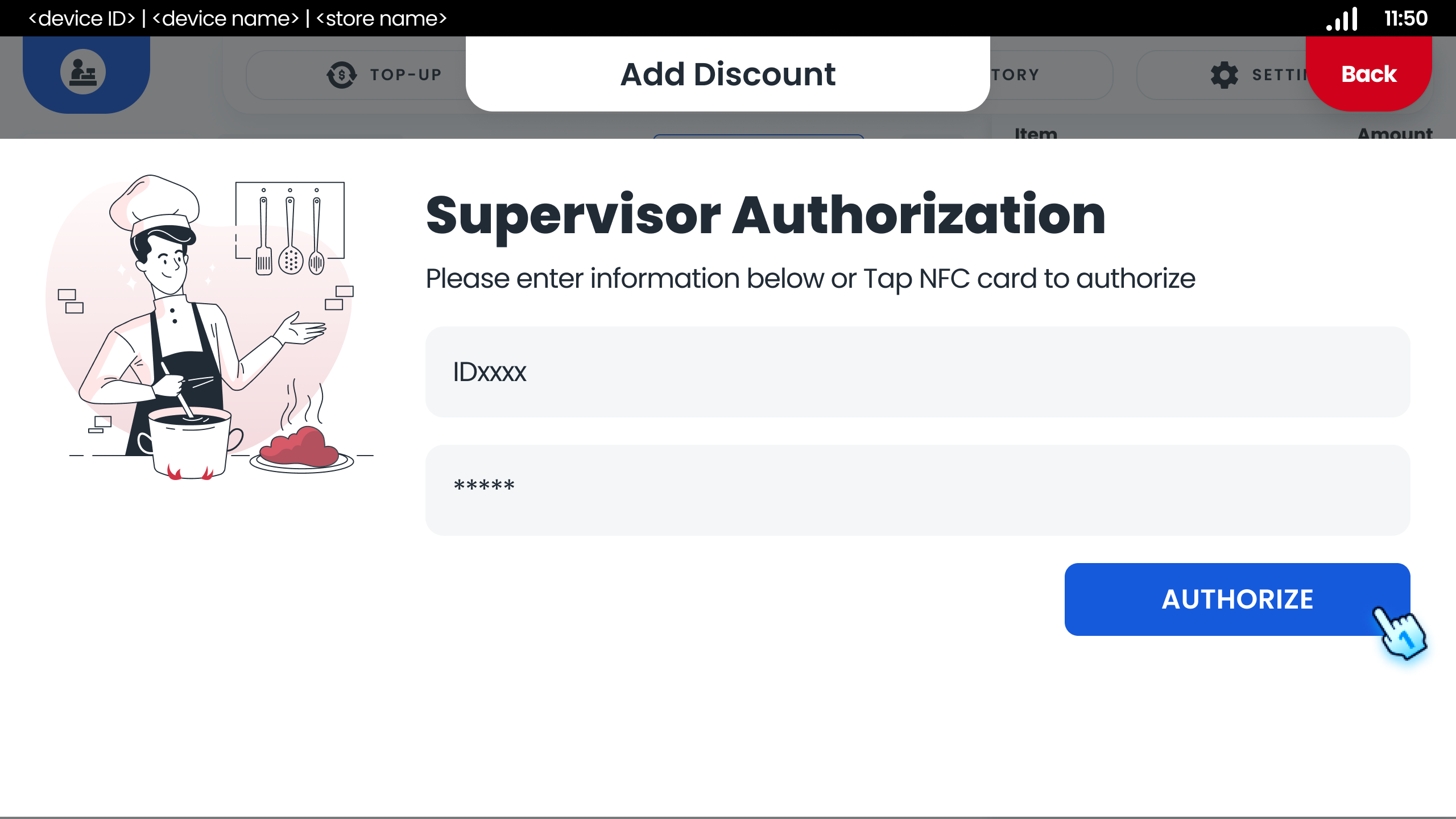 For discount exceed threshold, Supervisor Authorization needed