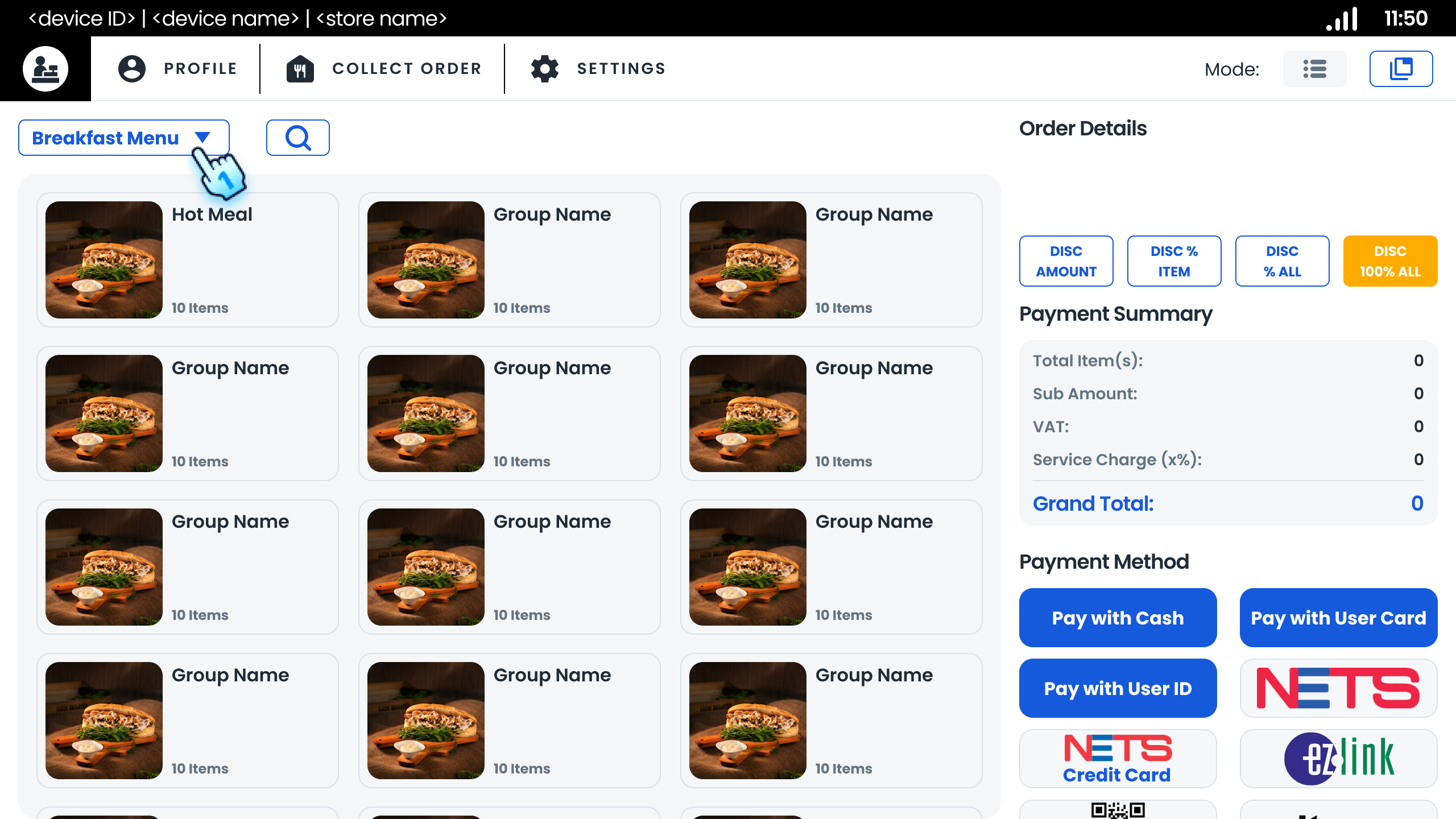 Click to dropdown list of mealtime to filter item list