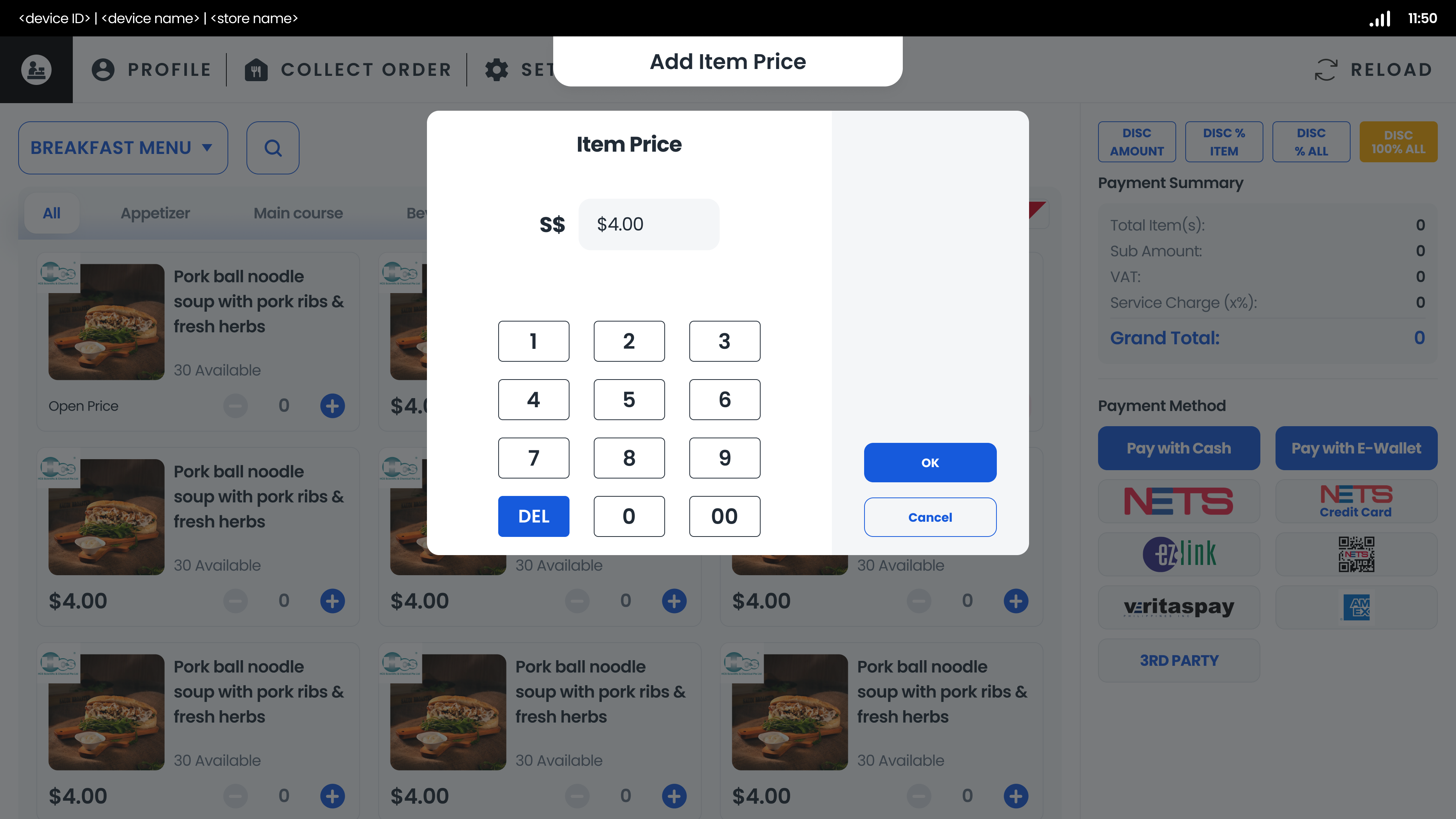 Enter the price and Click to "OK" button if the items have open price