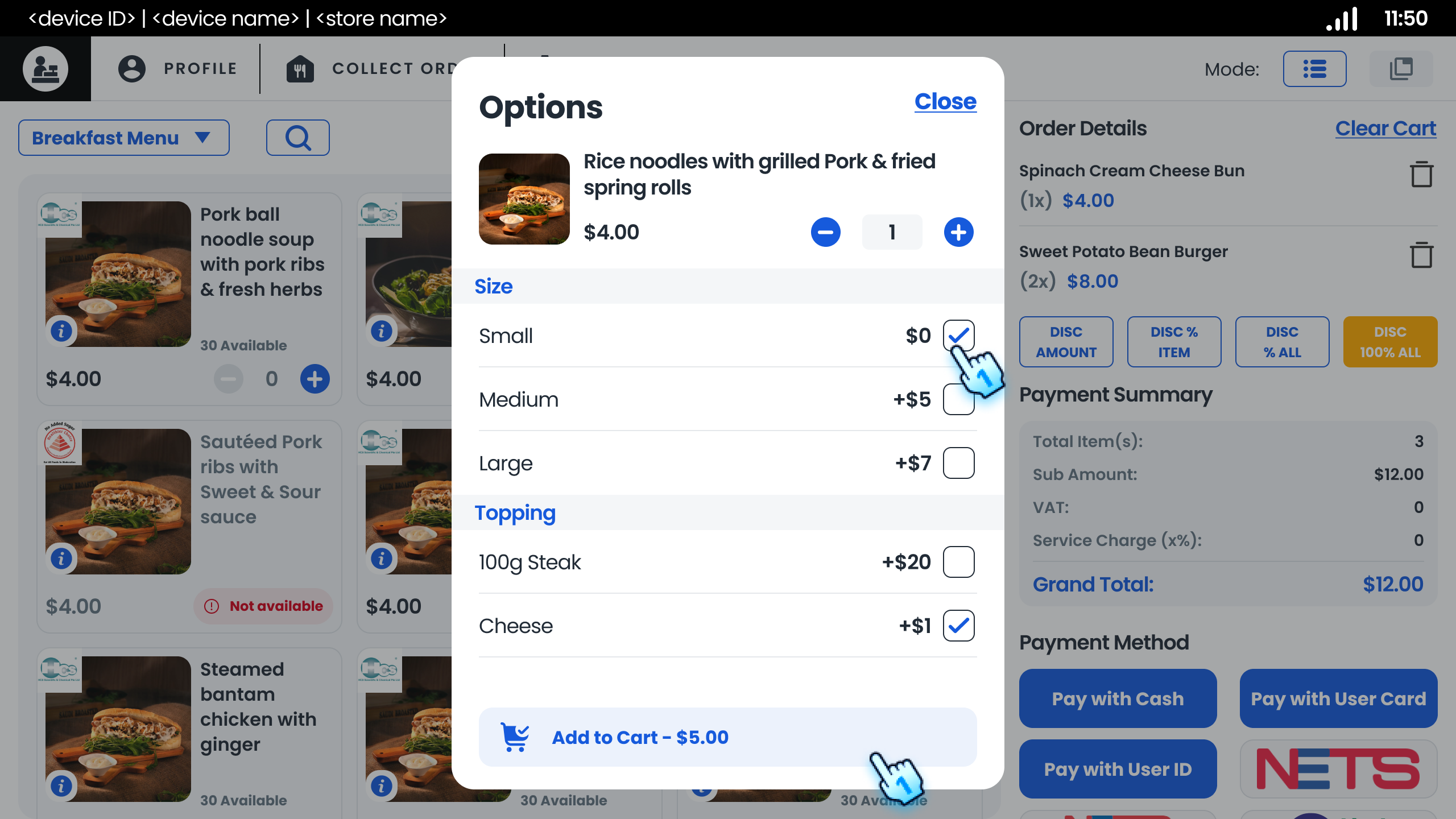 Select options and Click to "Add to Cart" button if the items have options