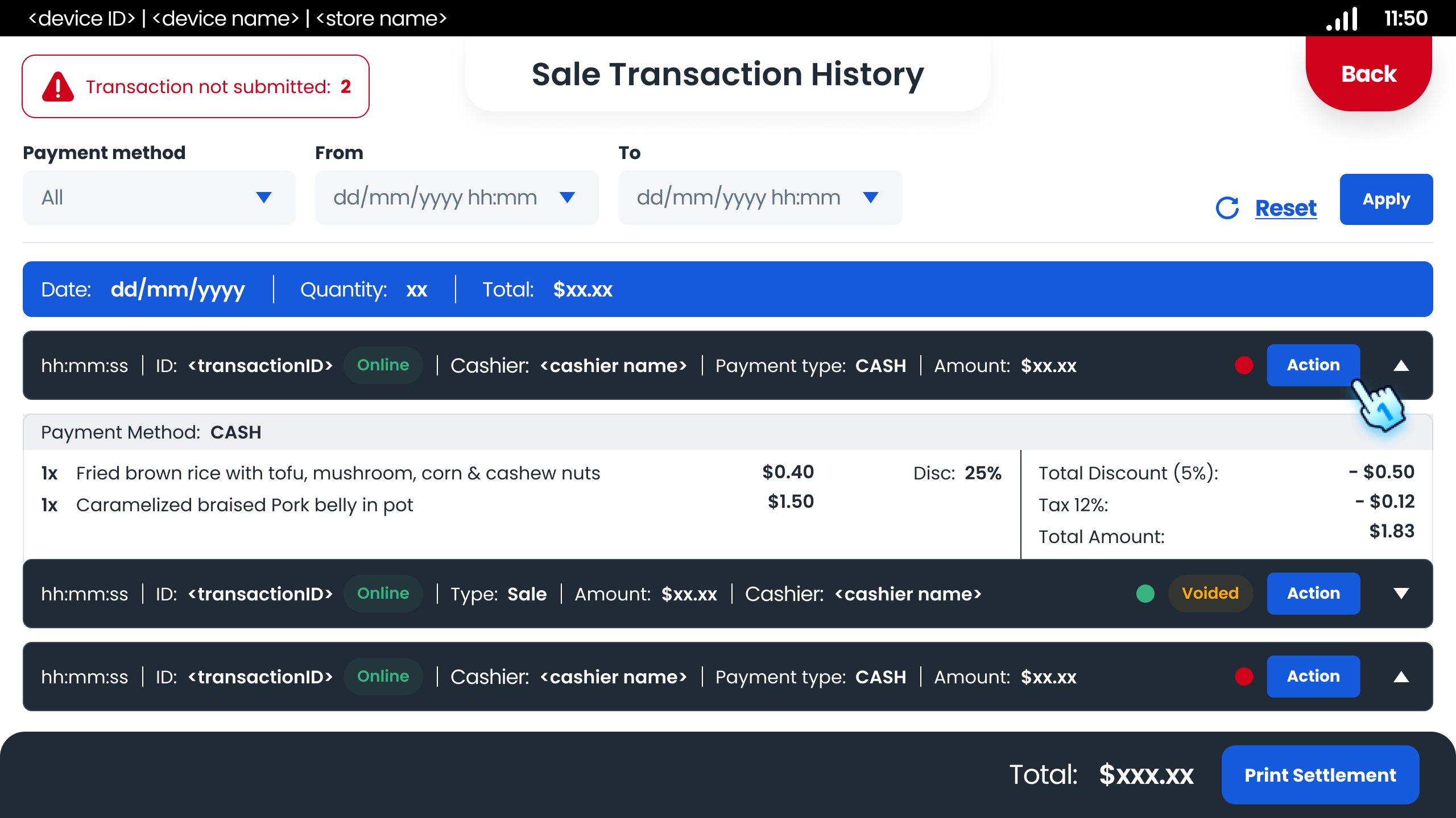 Expand transaction details