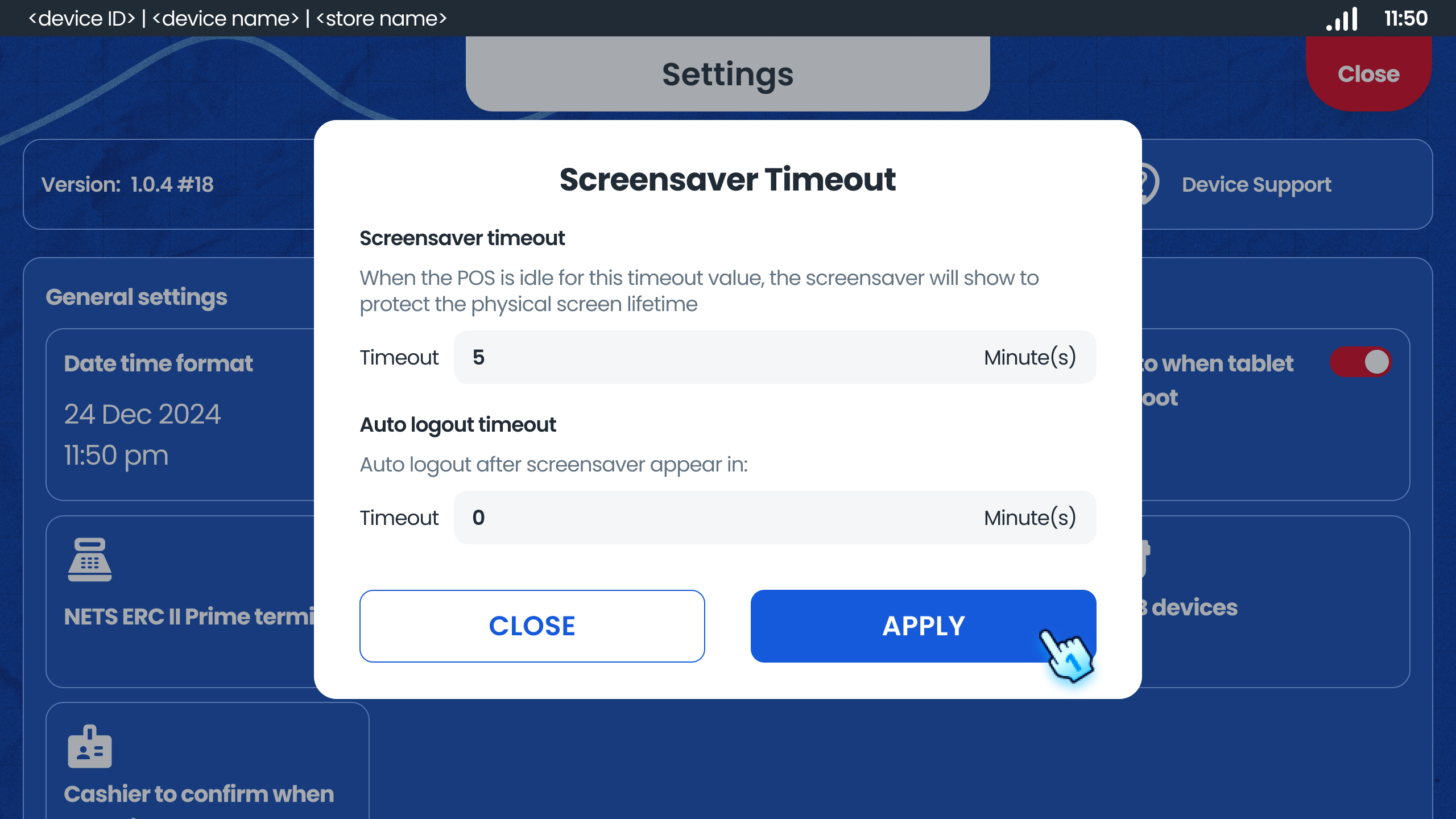 Setup Timeout for Screen Saver and Auto Logout