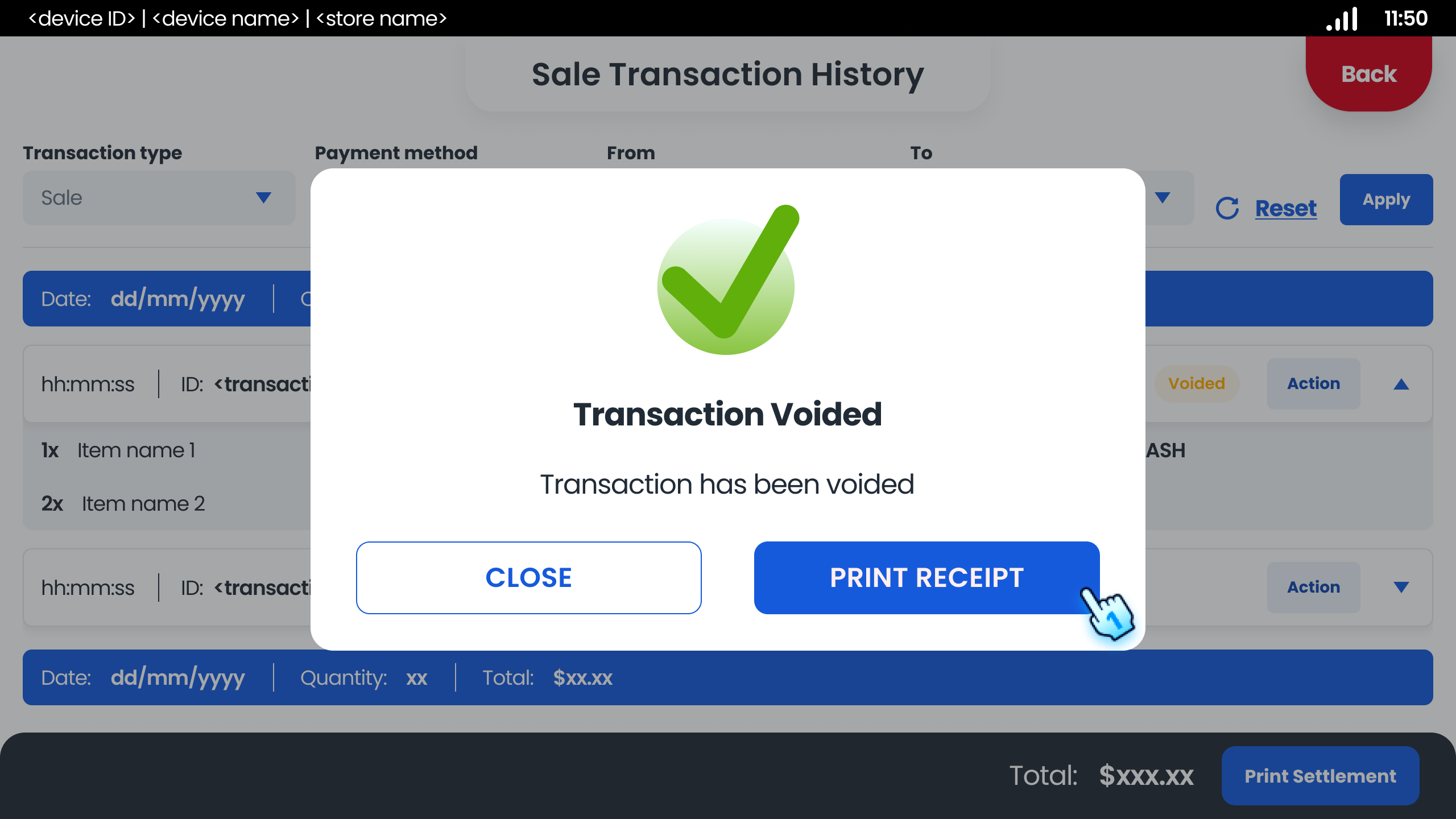 Transation is voided by supervisor successfully
