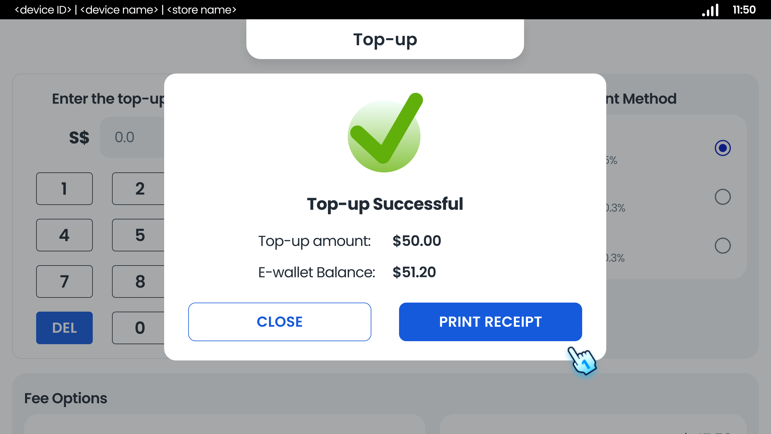 Print Receipt after topup successful