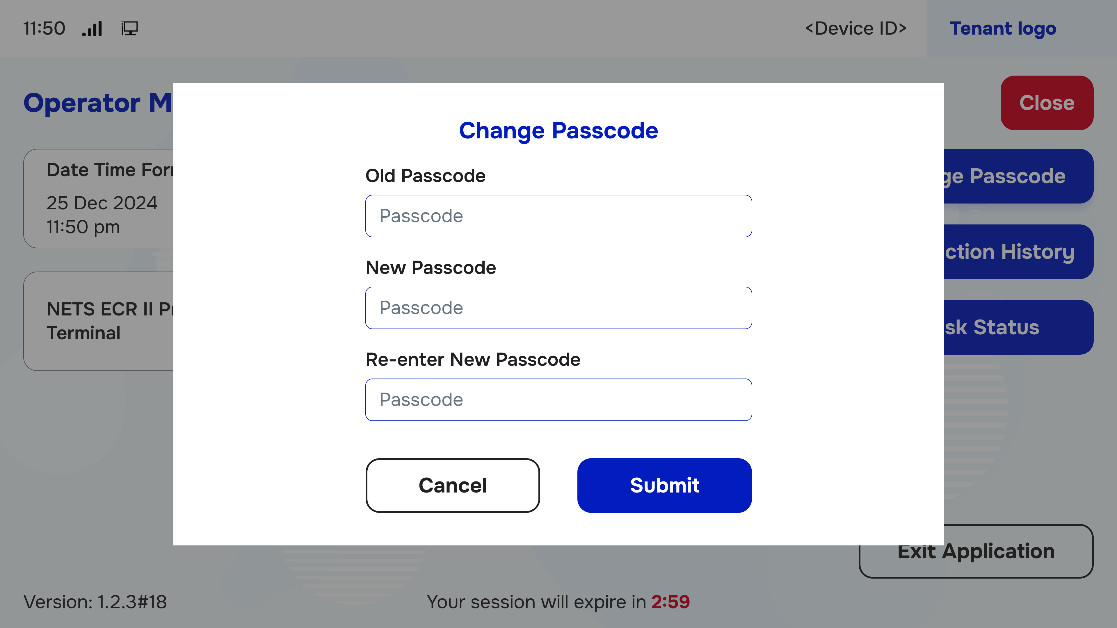 Enter details to change Passcode