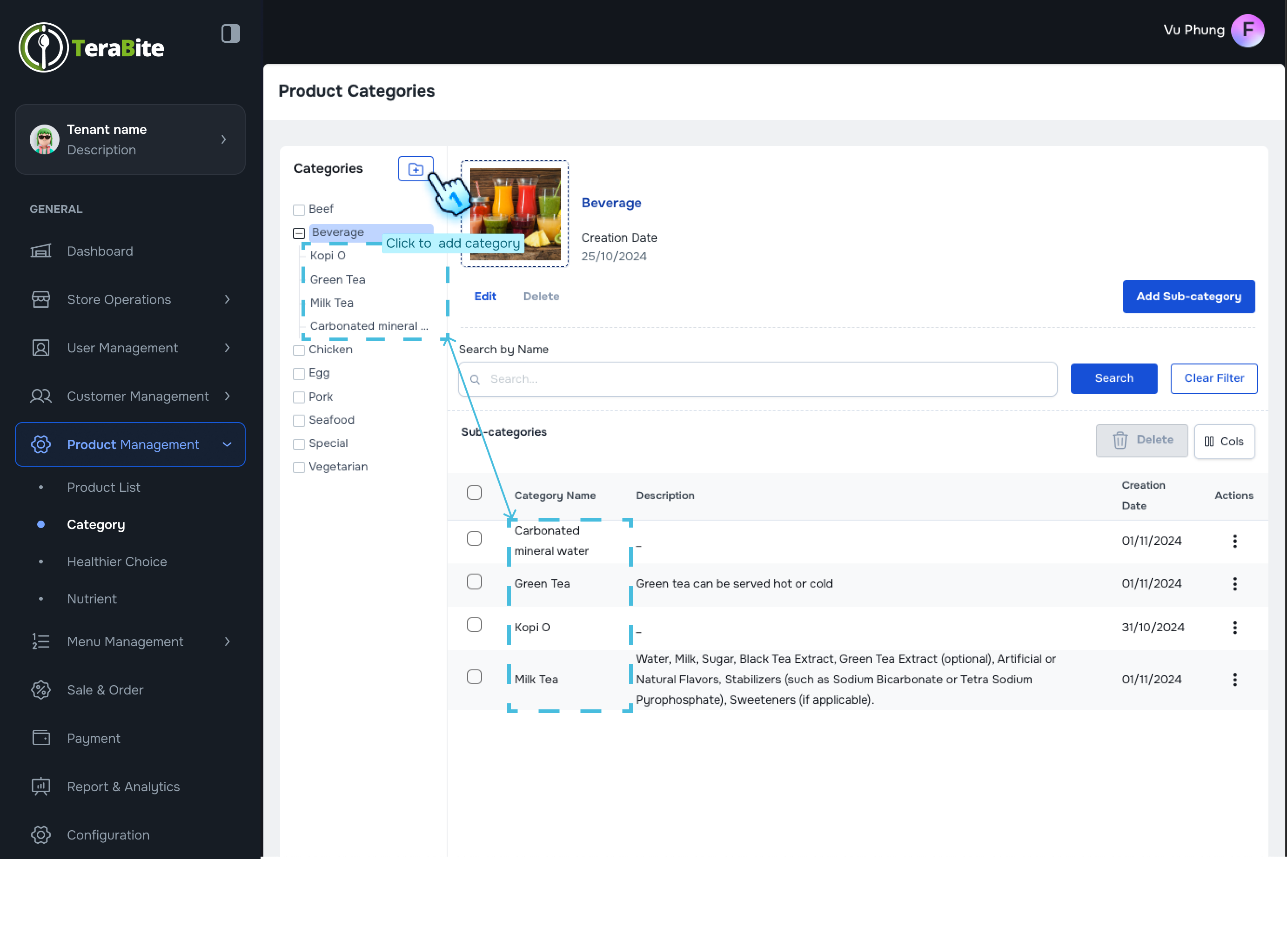 Dropdown list will be as same as a list in category details and Click to icon to add a new category