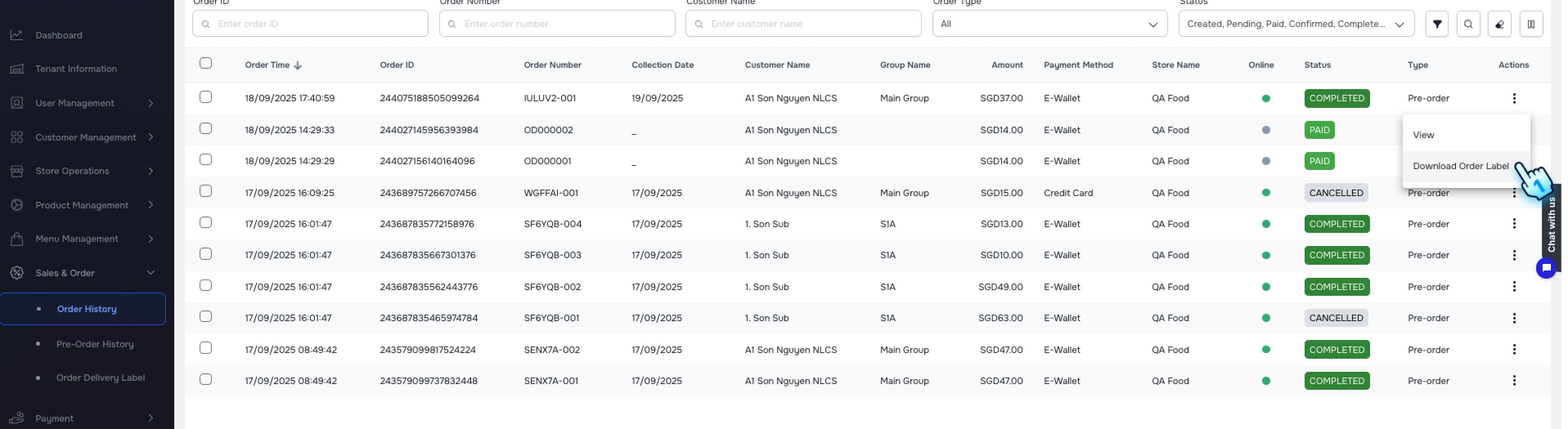 Navigate to Order History and Click three dot to download each Order