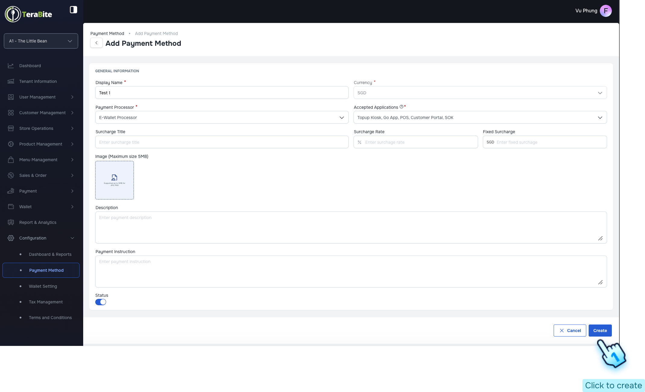 Fill remaining information and Create new payment method