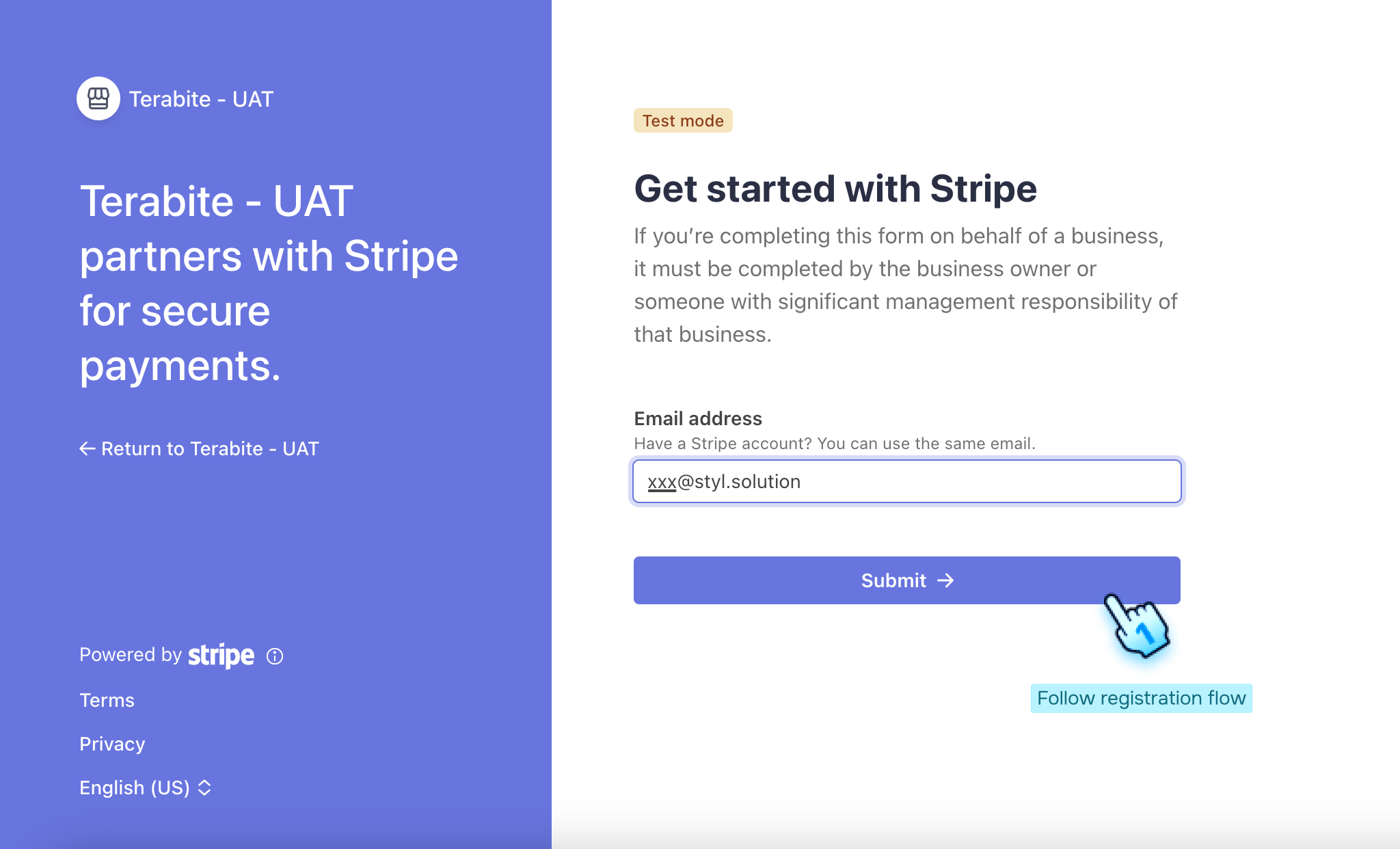 Follow registration flow from Stripe