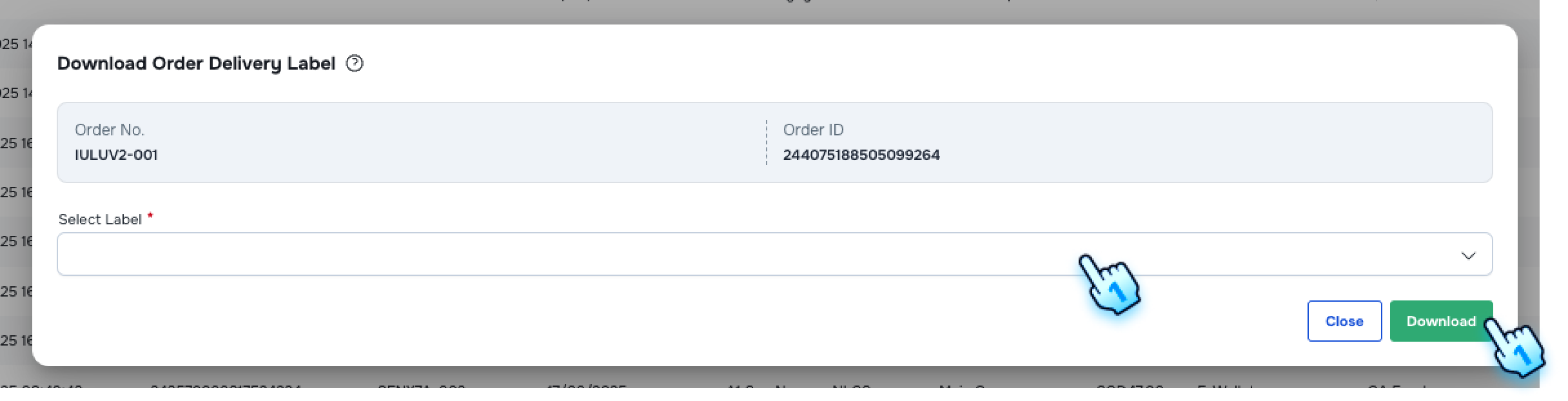 Select the desired label template and Download