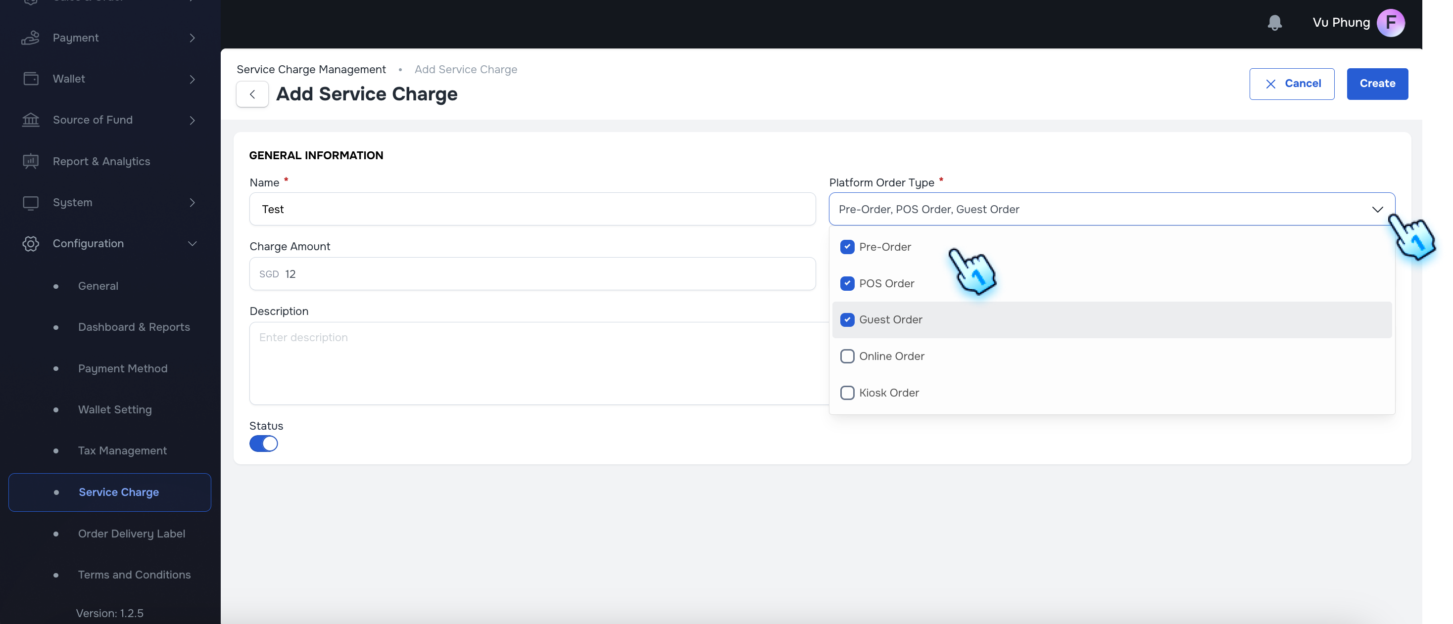 Selects the Platform Order Type