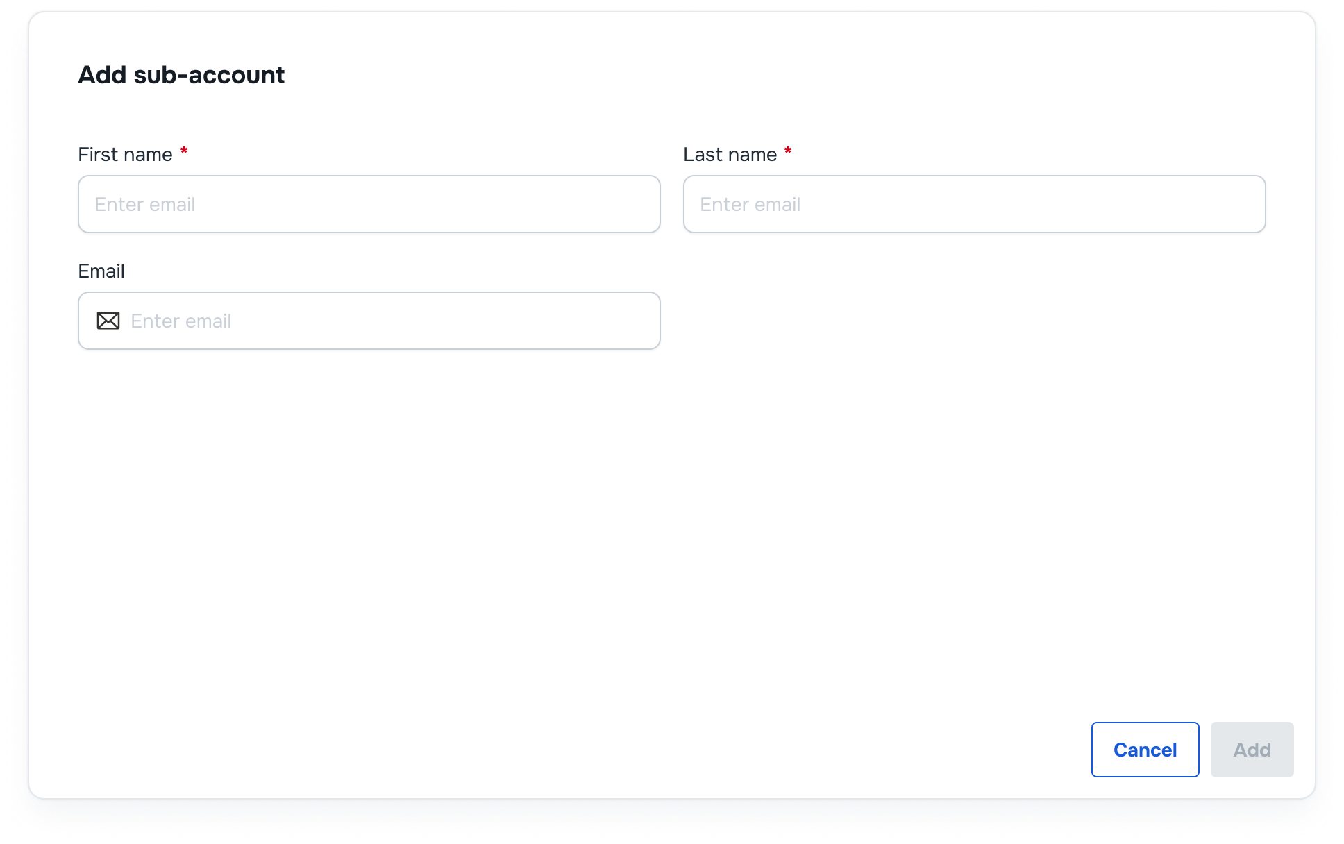 Fill information and add sub-account