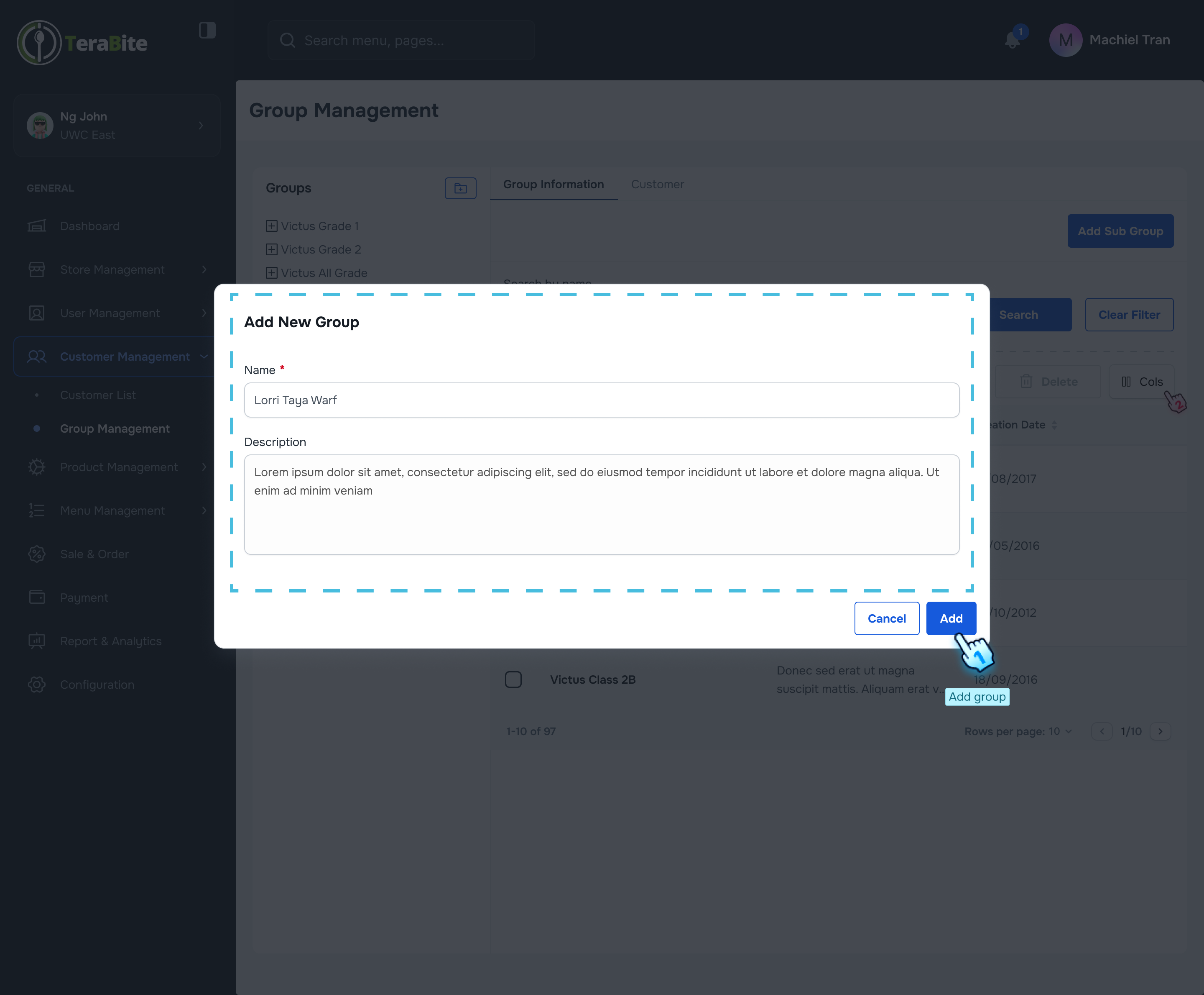 Fill information to add new group