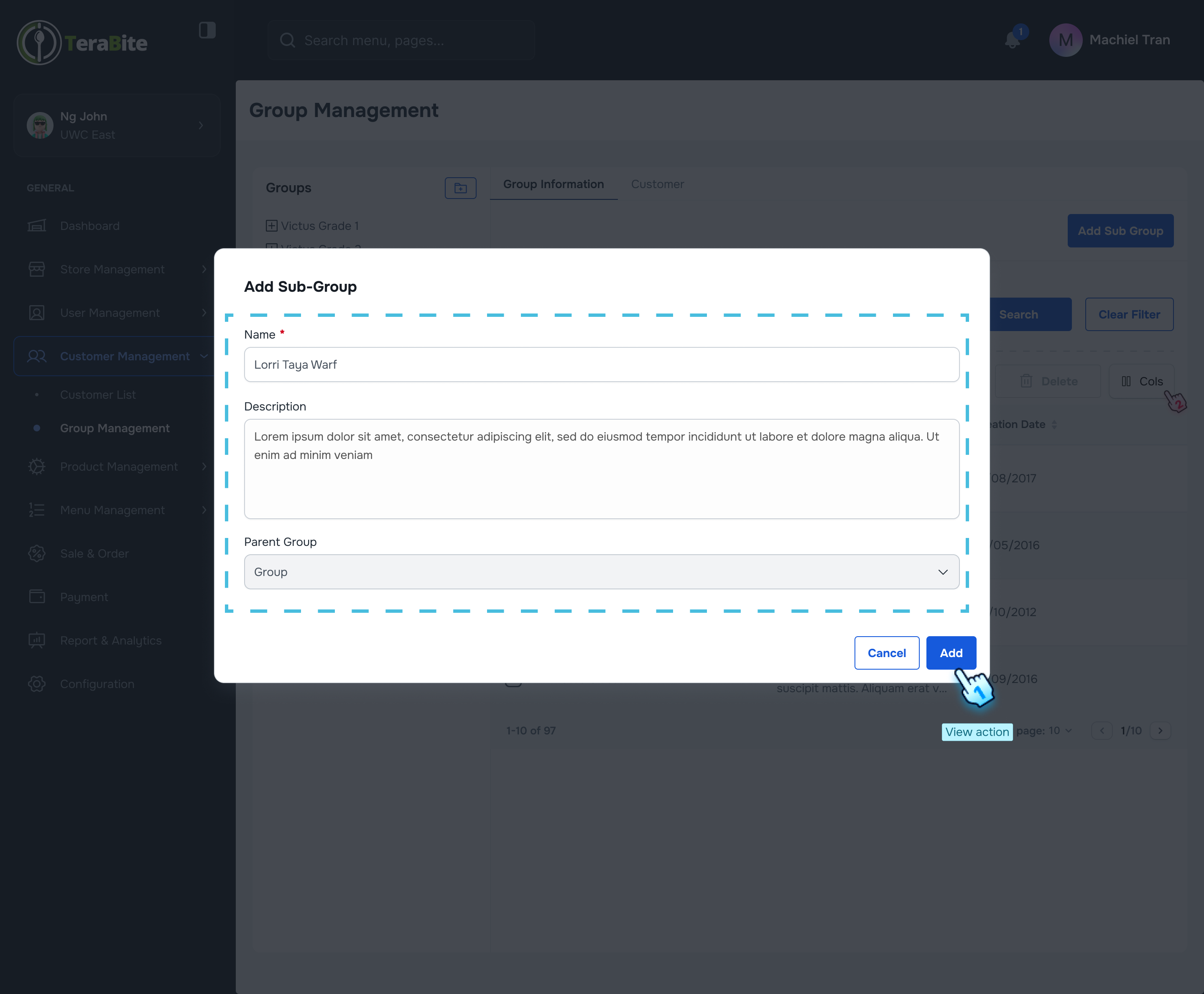 Fill information to add sub-group