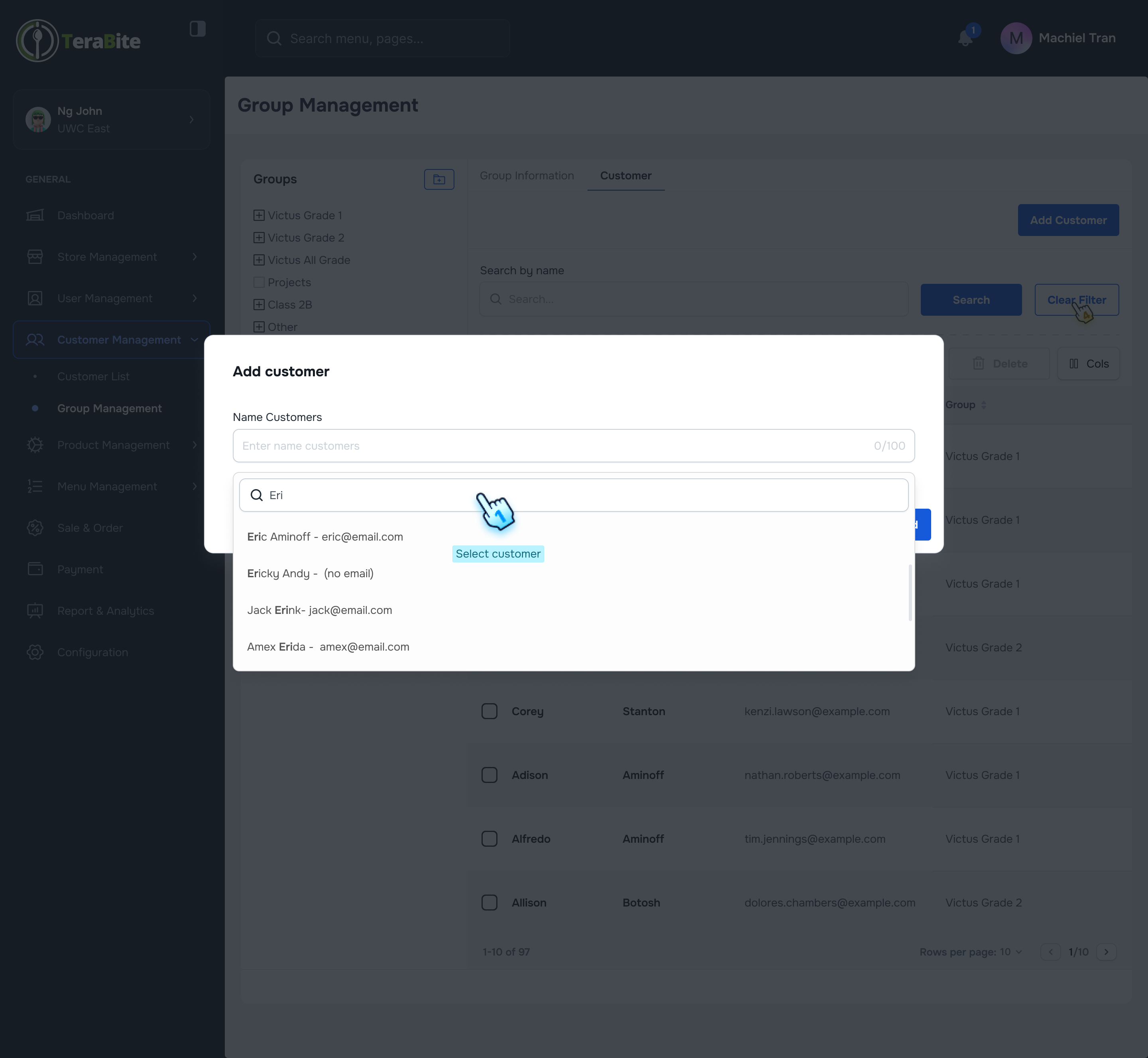 Select customer to asssign