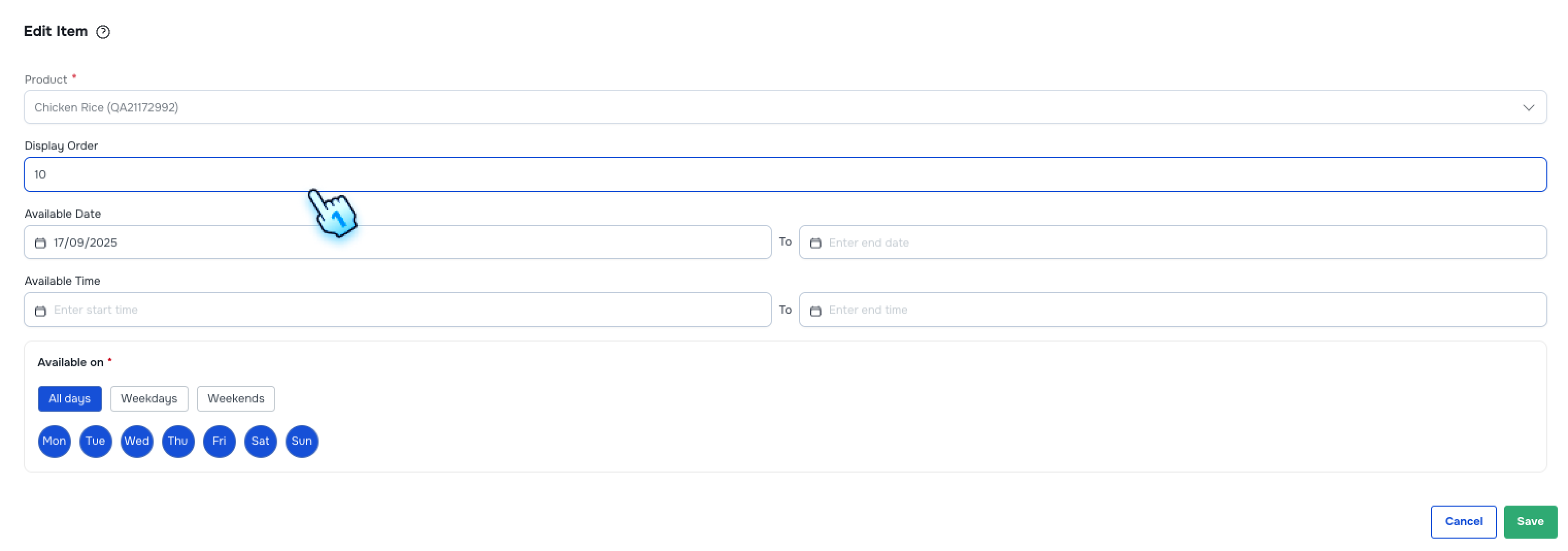 Enter the new Display Order number and Save to change the Display Order