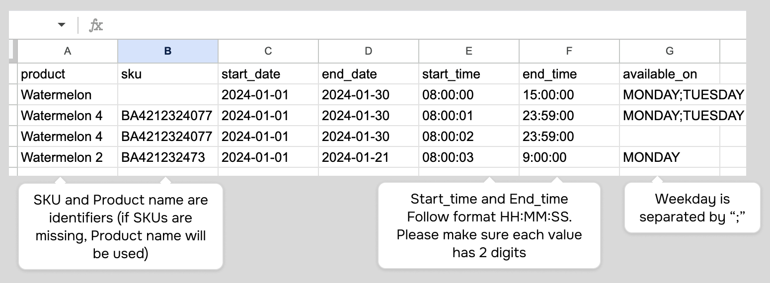 Enter product information in the template