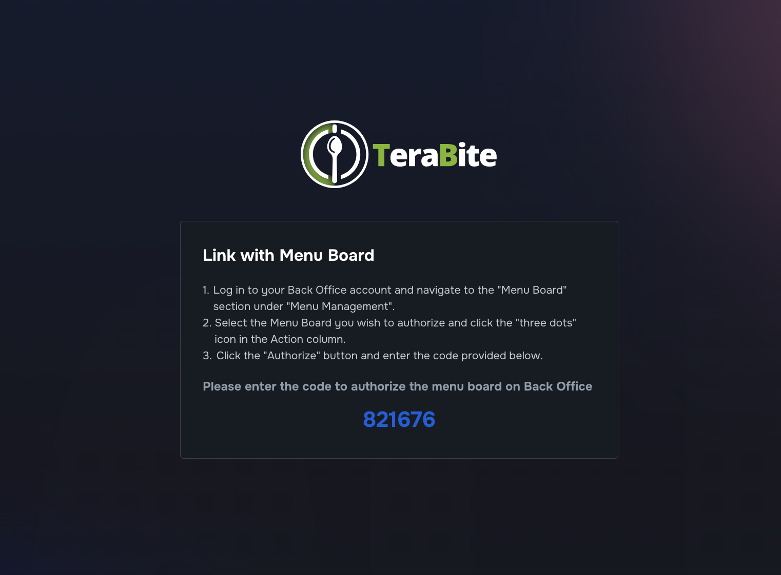 Authorization Code on the device