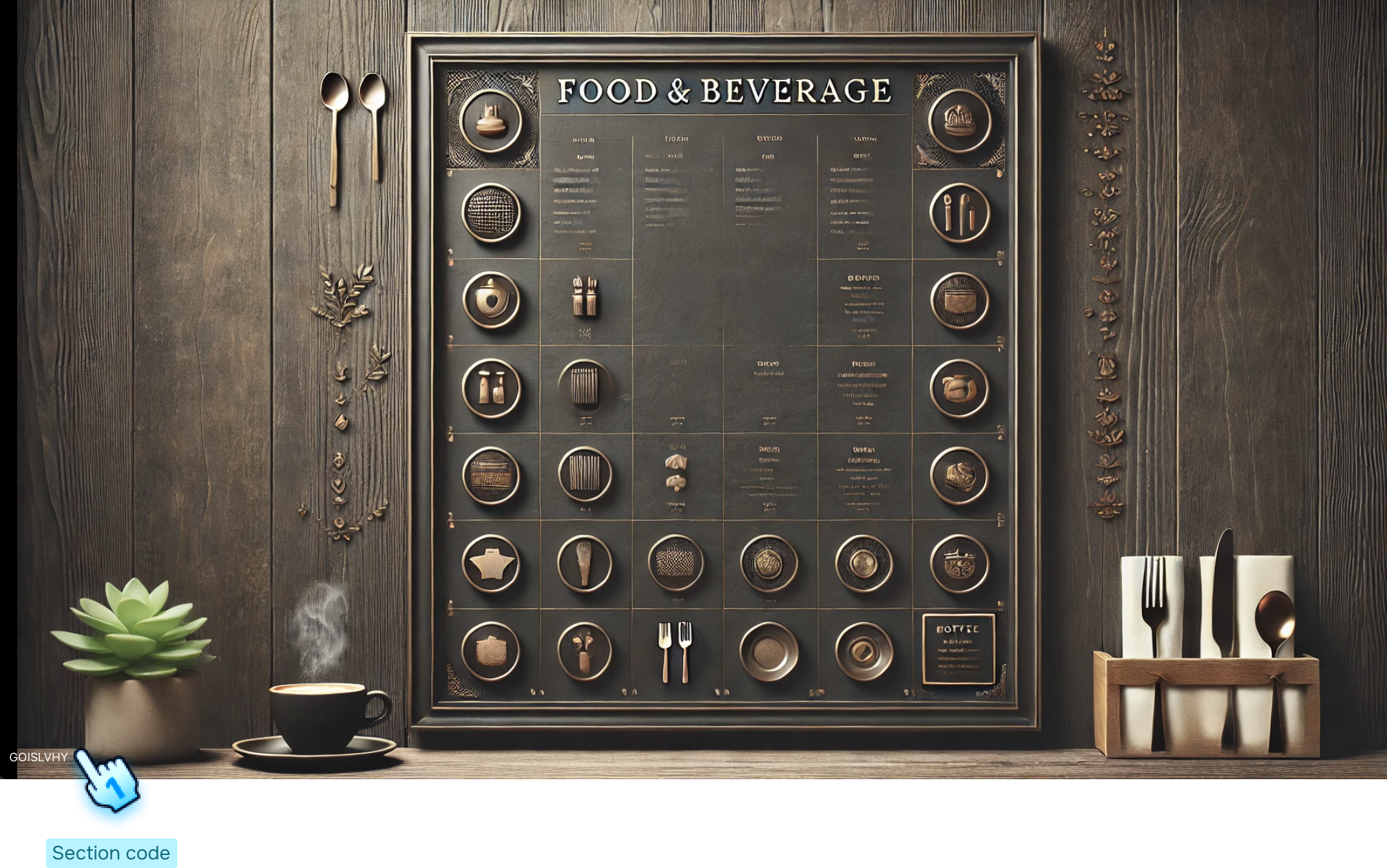Menu board display on the device screen with the Menuboard Section Code