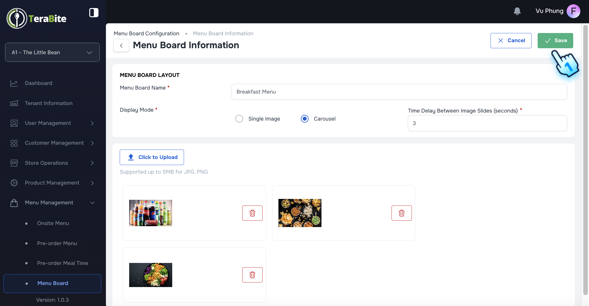 Edit Menu Board and Click "Save" button to finish