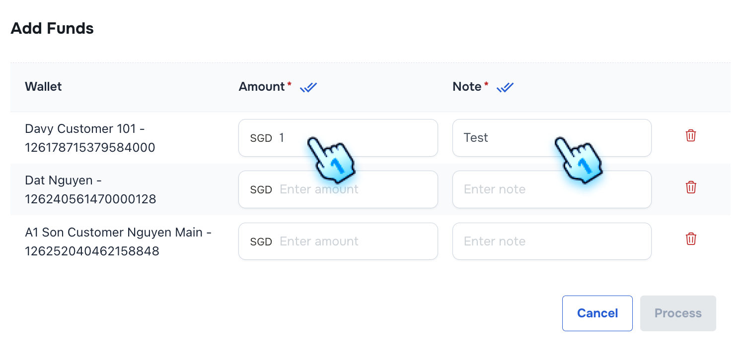 Manual Enter Amount and Note for each Wallet