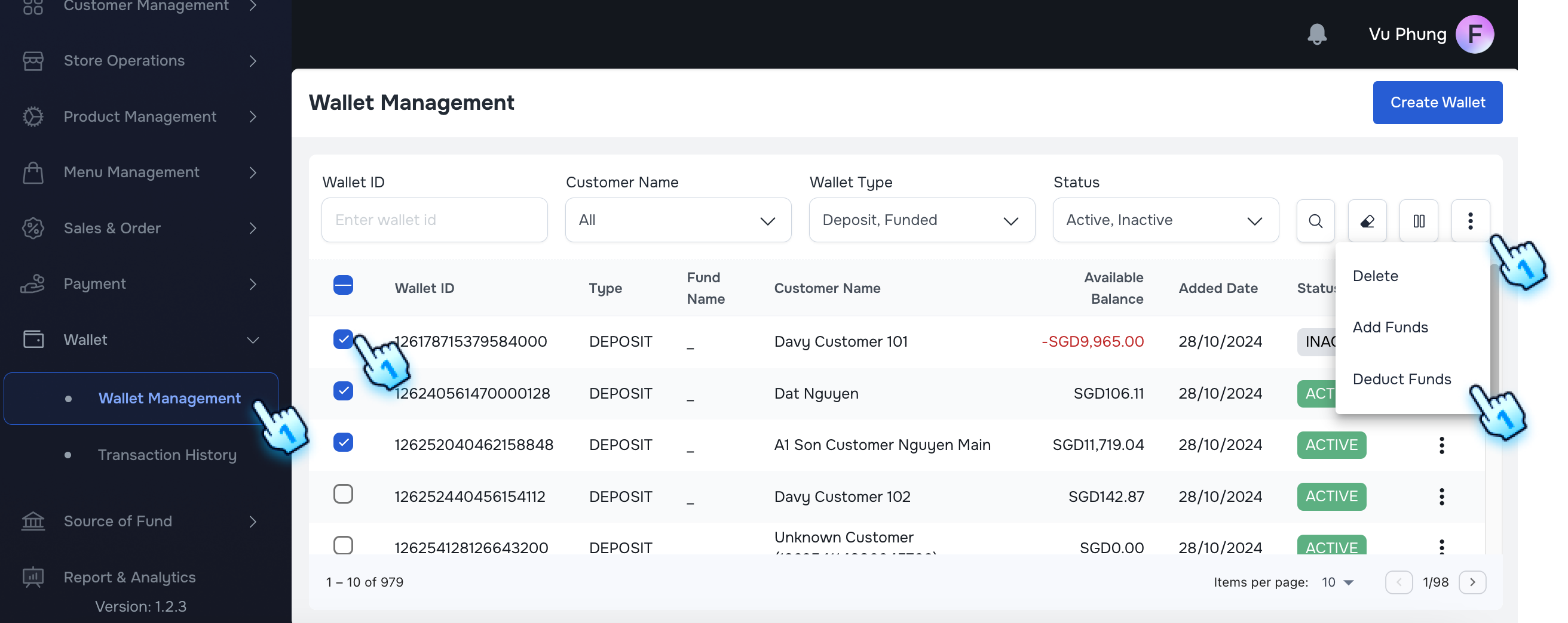 Select Wallet to Deduct Fund