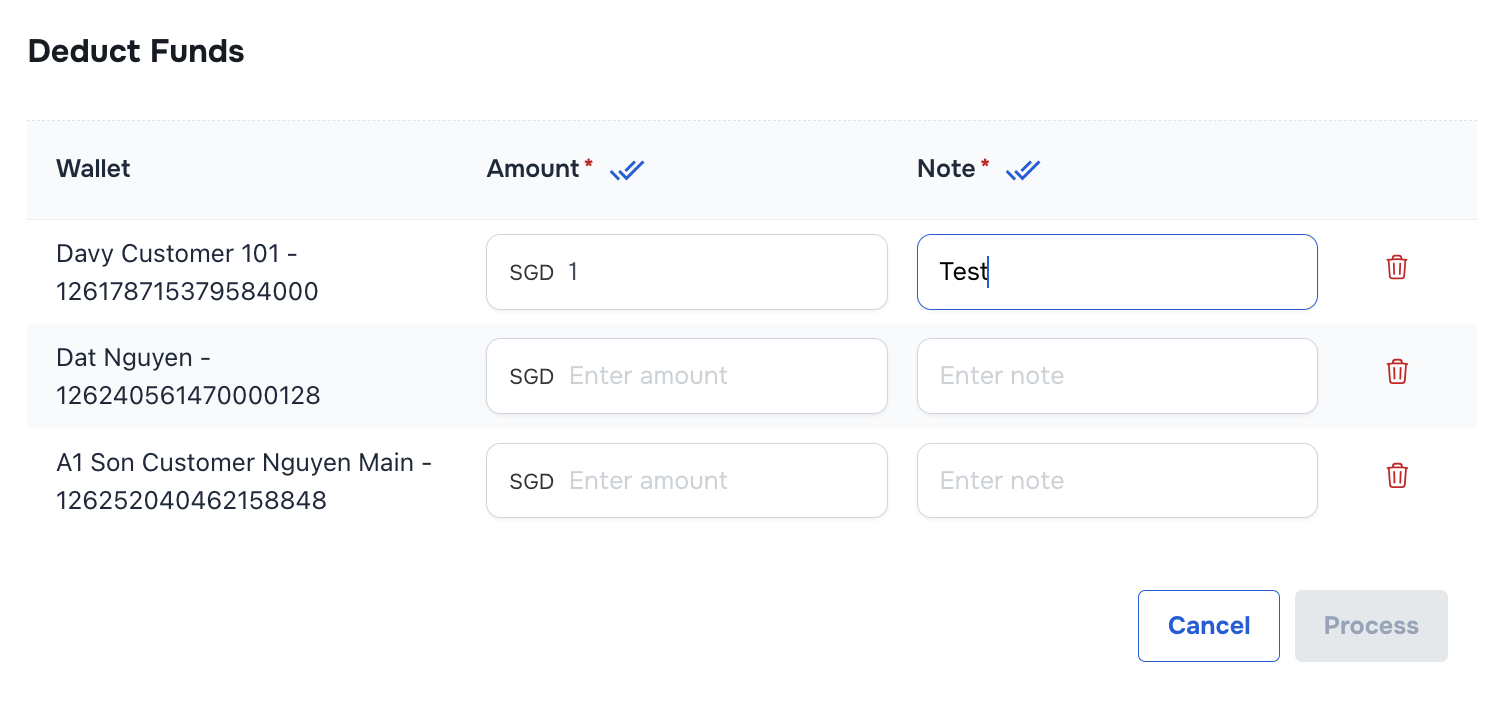 Manual Enter Amount and Note for each Wallet