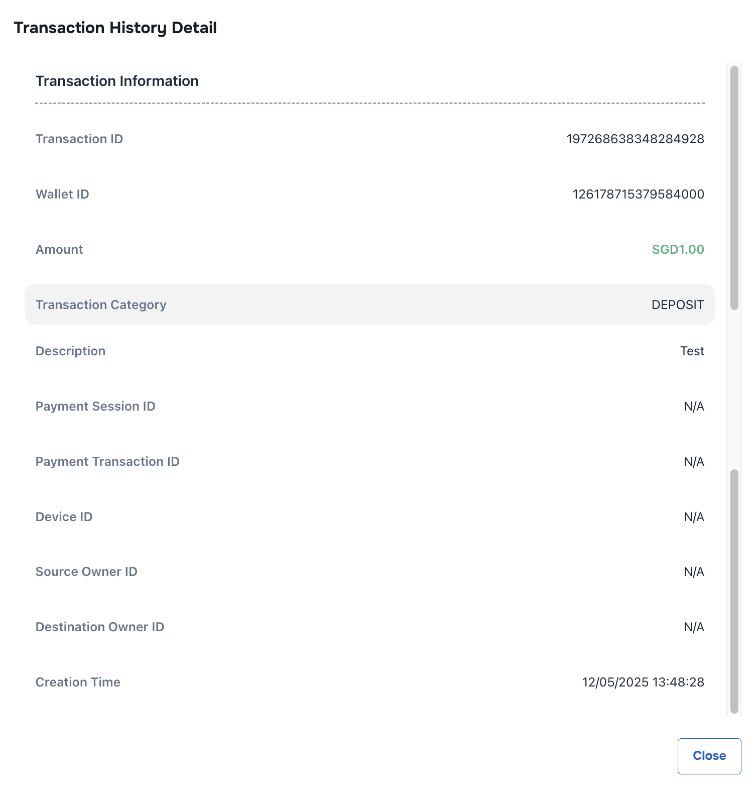 Click to each Transaction to view detail