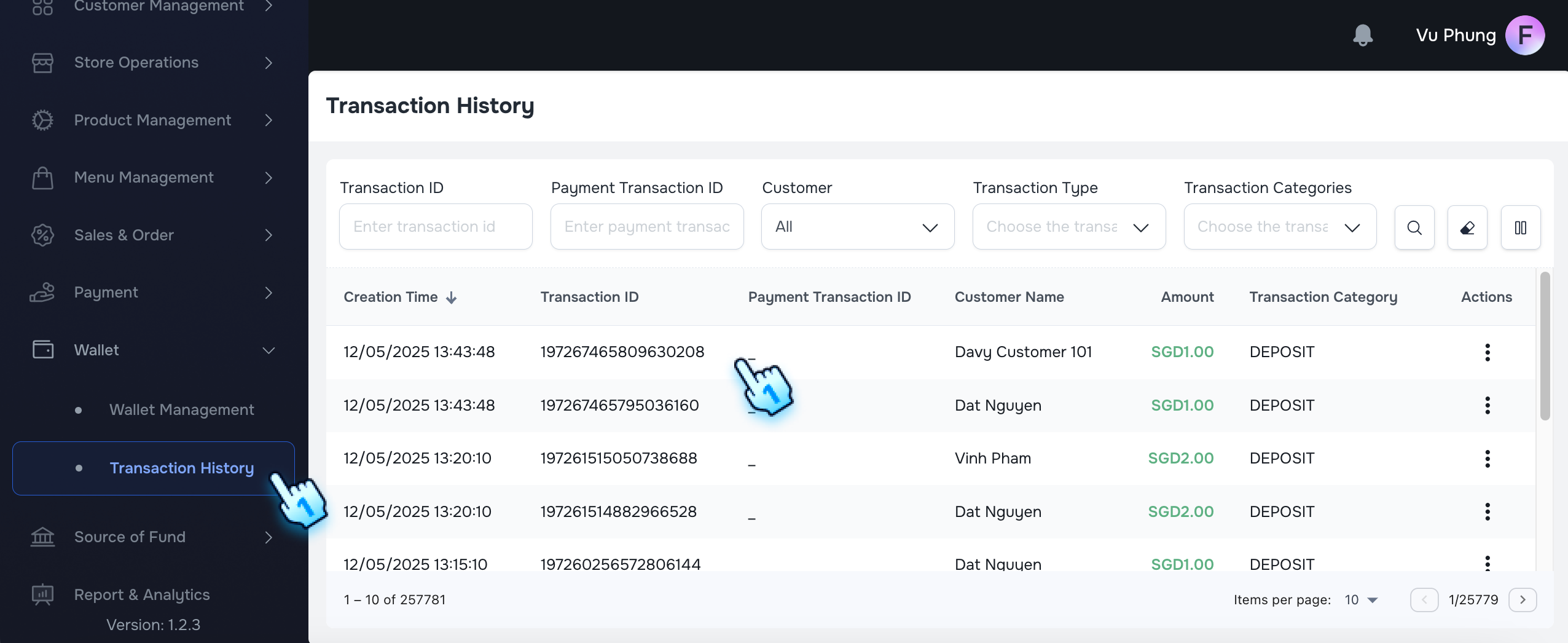 Navigate to Transaction History