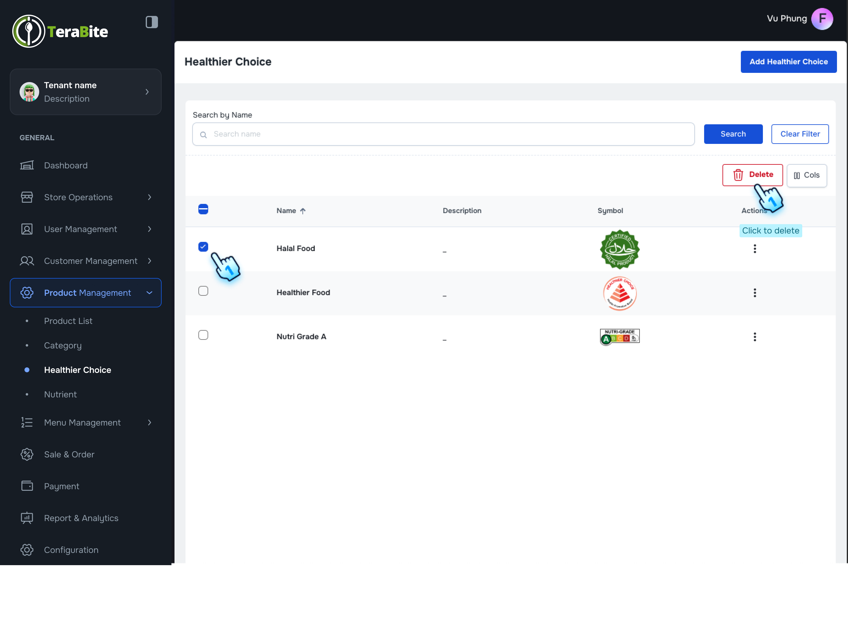 Check the Healthier choice and click delete