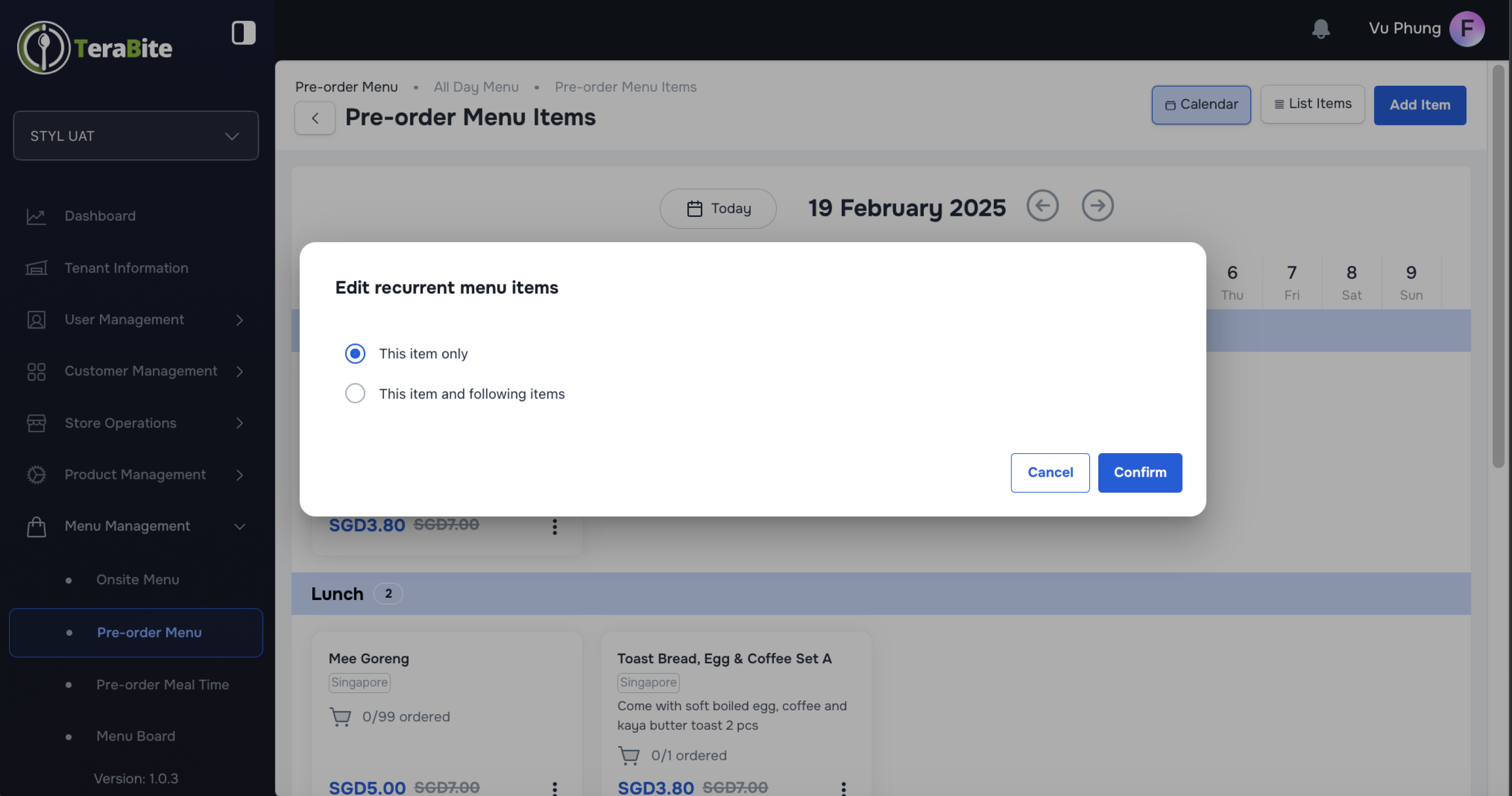 Select option to apply this Edit: "This items only" or "This item and following items"