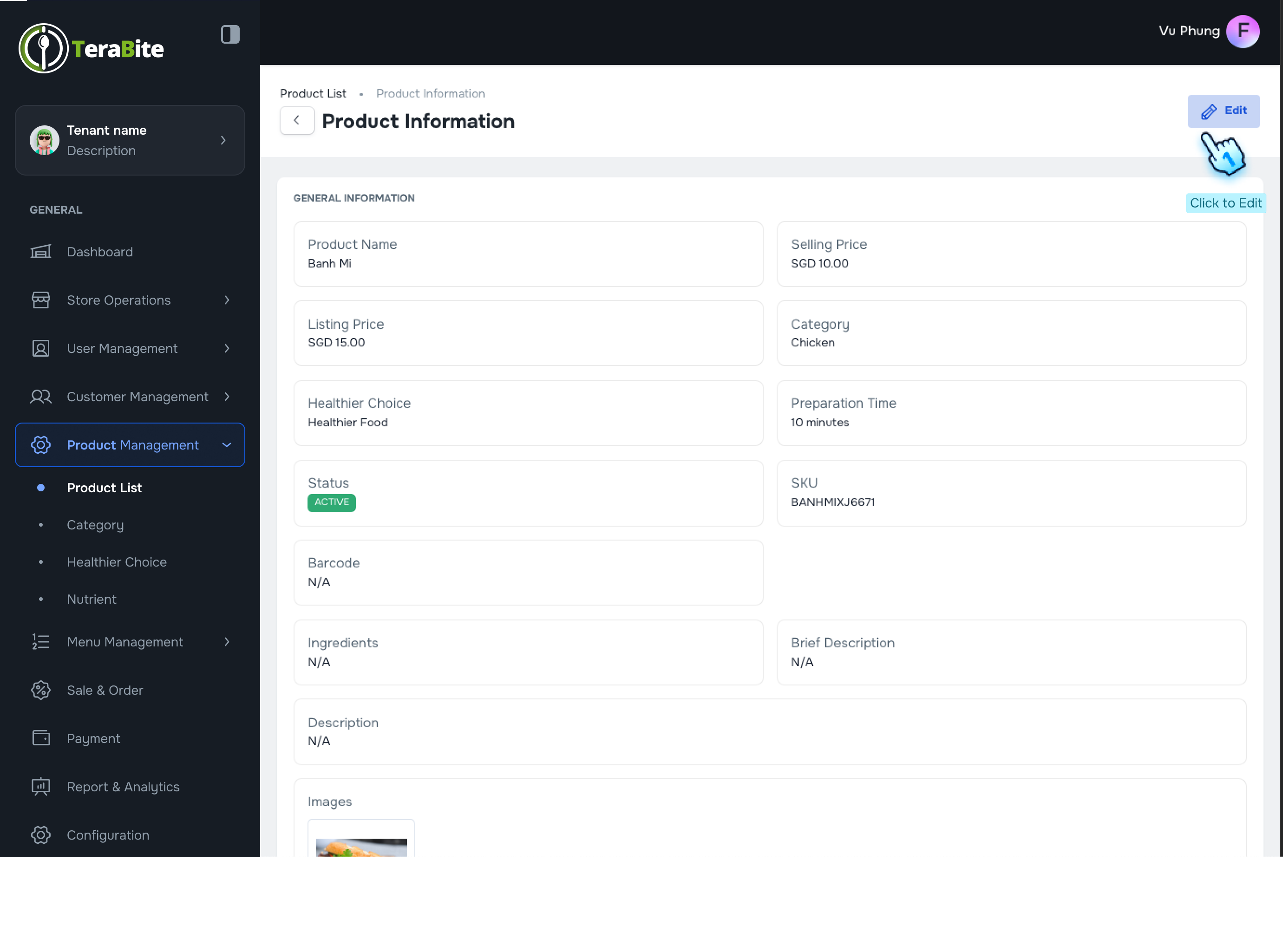 Click to Edit product