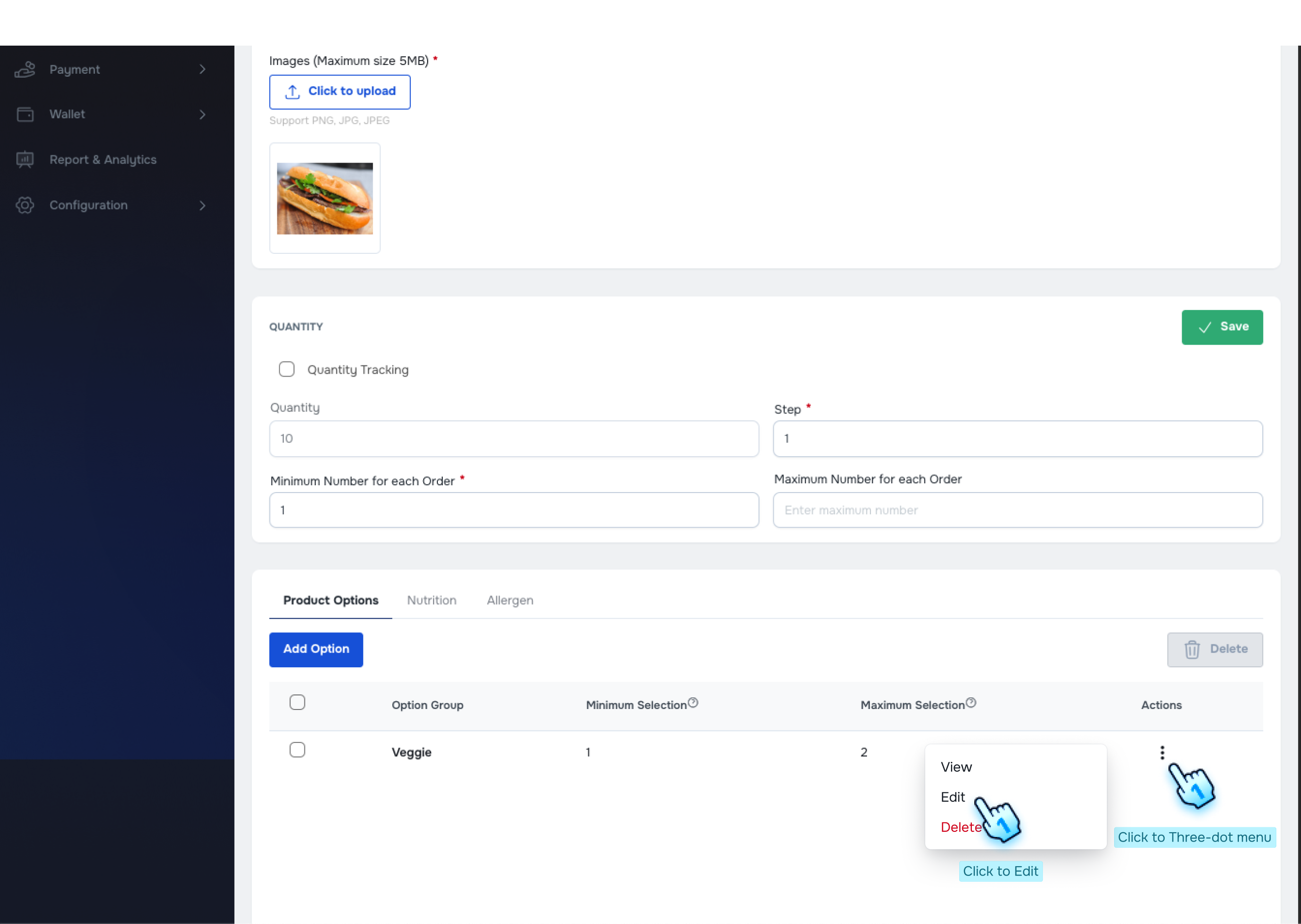 Click to Edit button in the three-dot menu to edit option