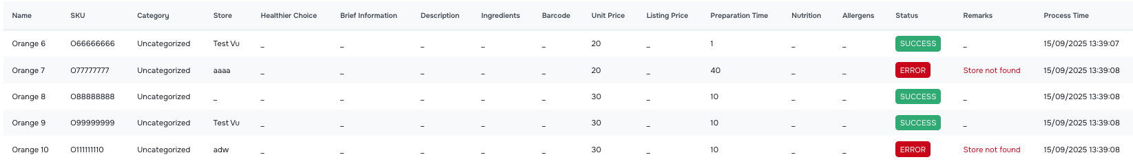 Import Successfully with the Summary of the Progress with/ without error
