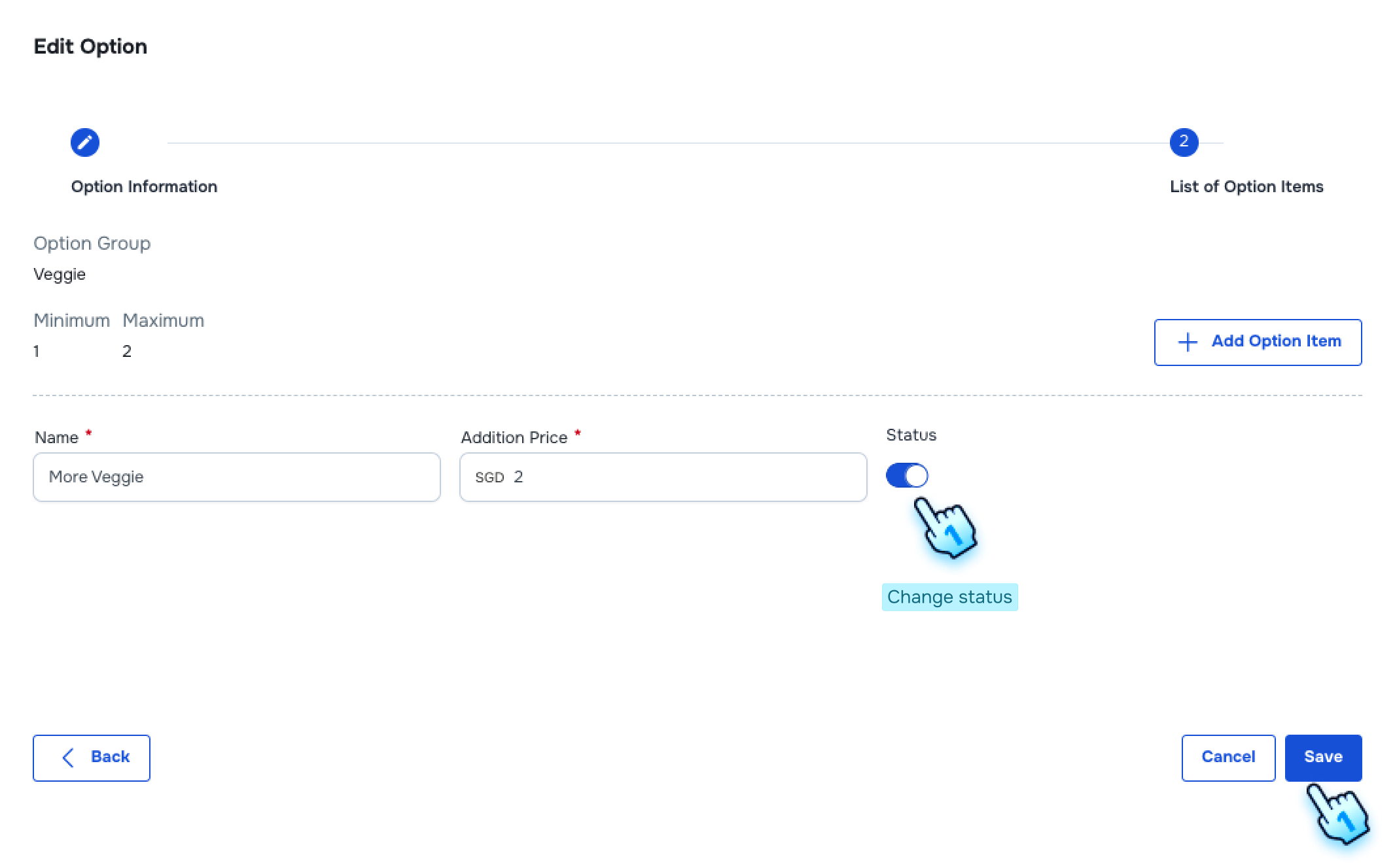 Edit information and status