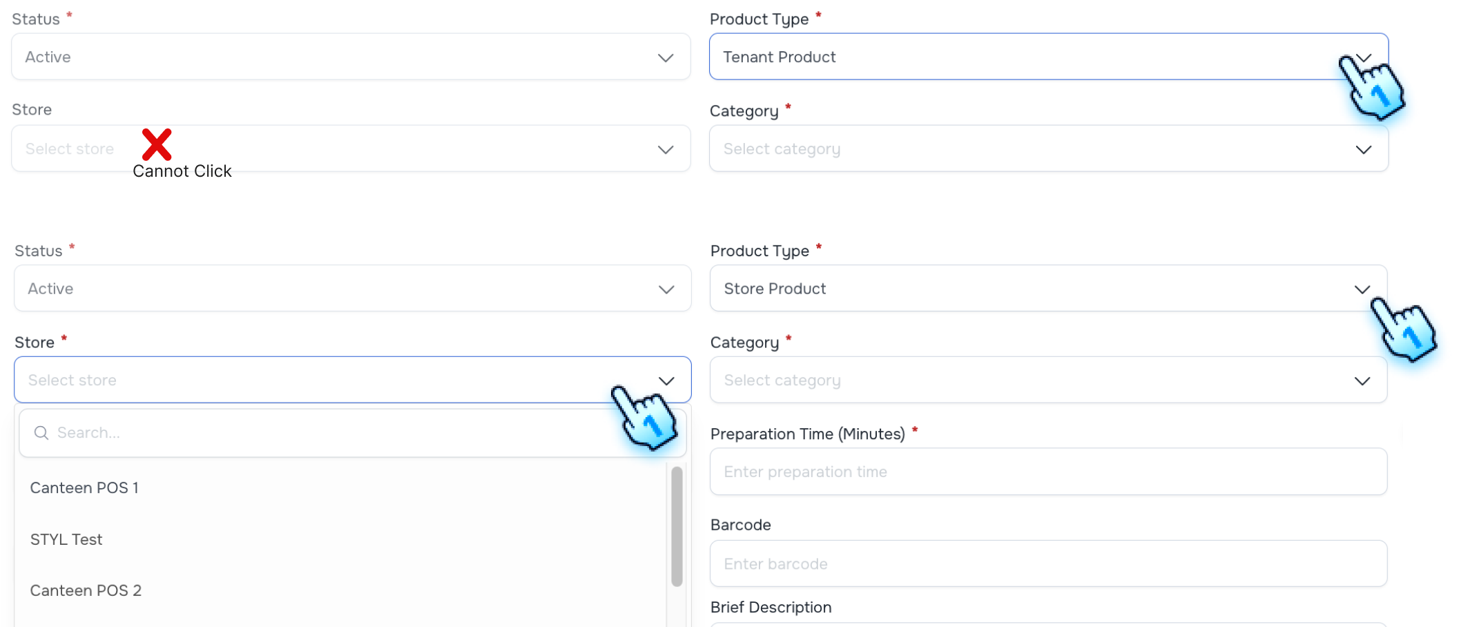 Store Product require Store selection