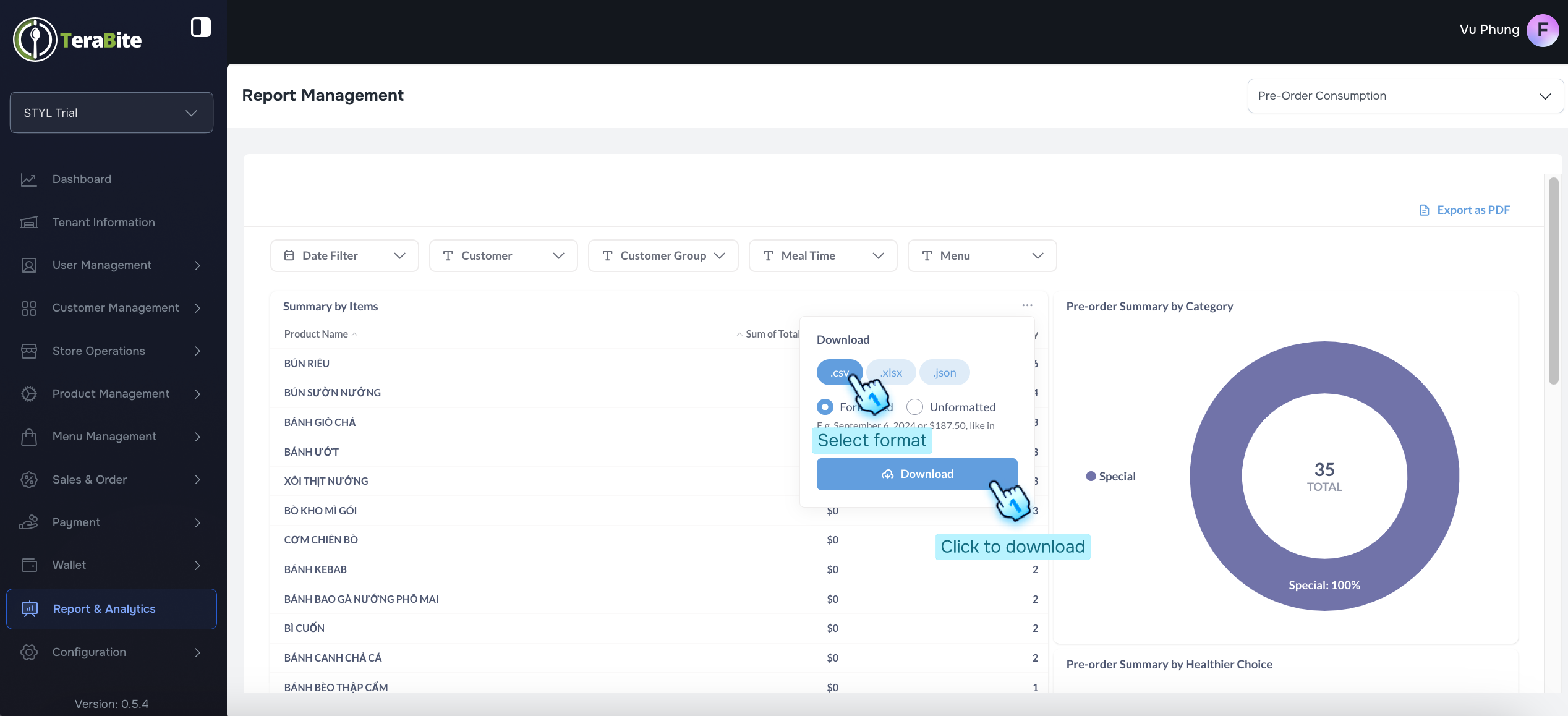 Select format and Click on Download button