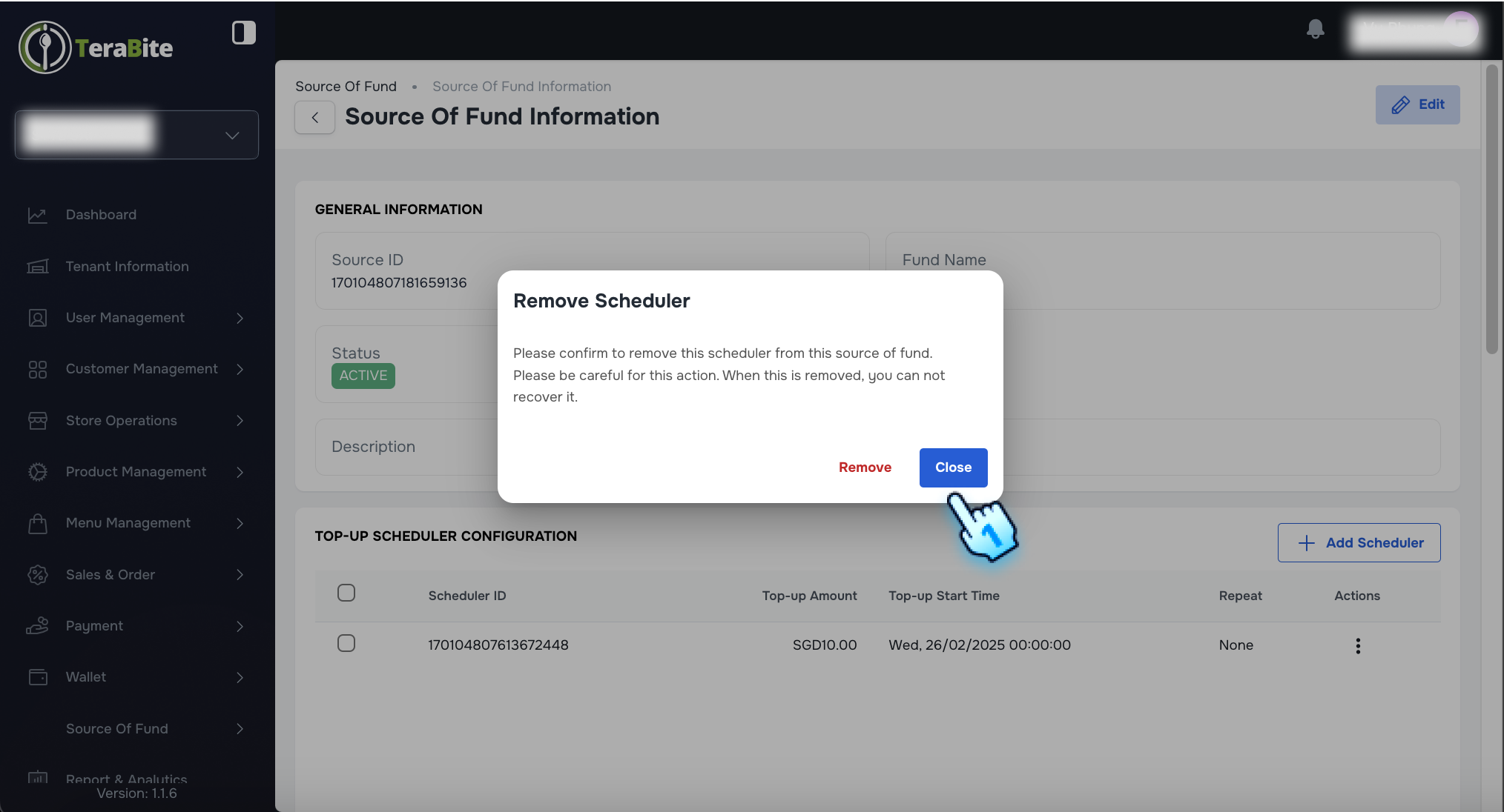 Confirm to remove Schedule