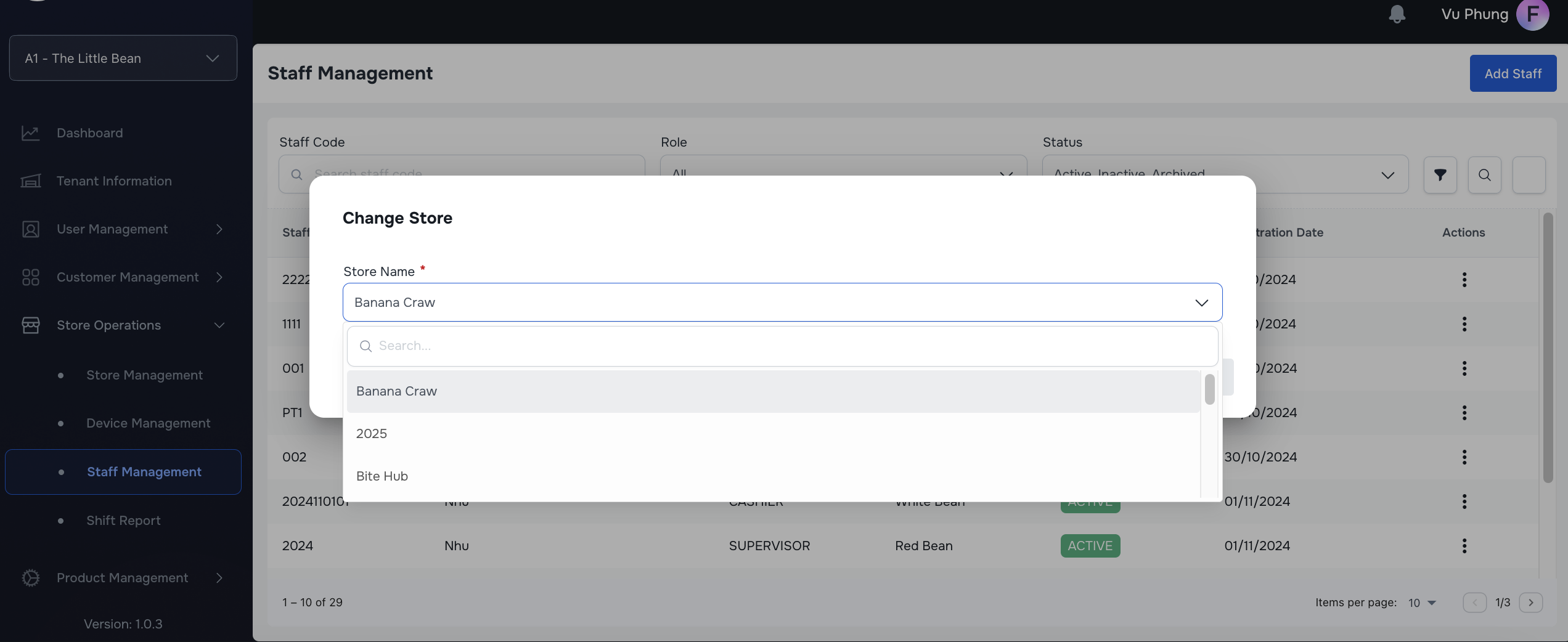 Select Store to Change