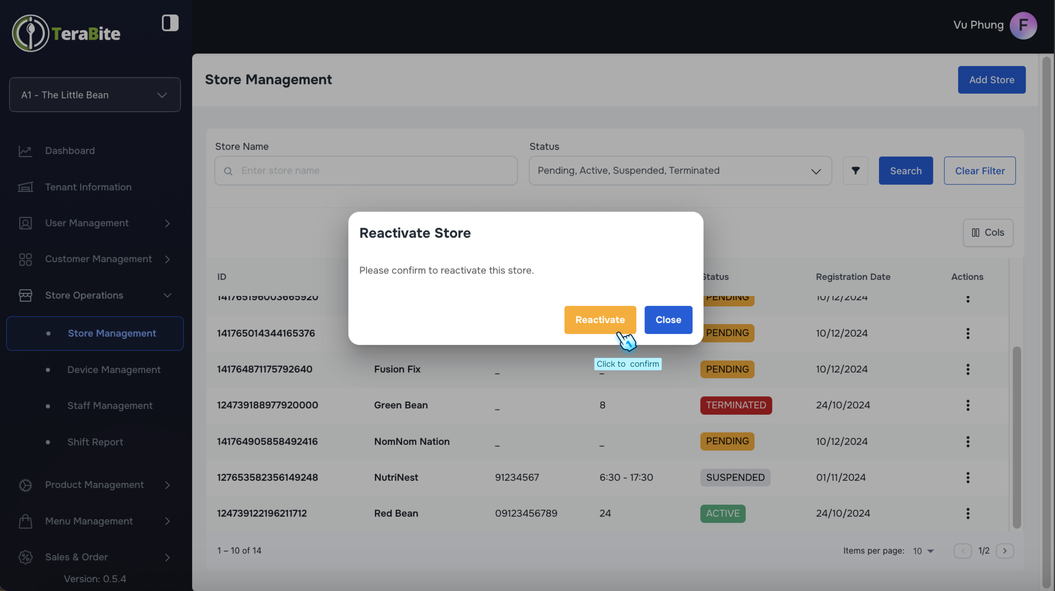 Confirm reactivation