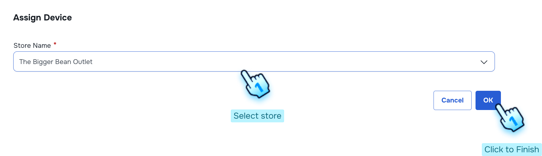 Select store to change and Click OK to finish